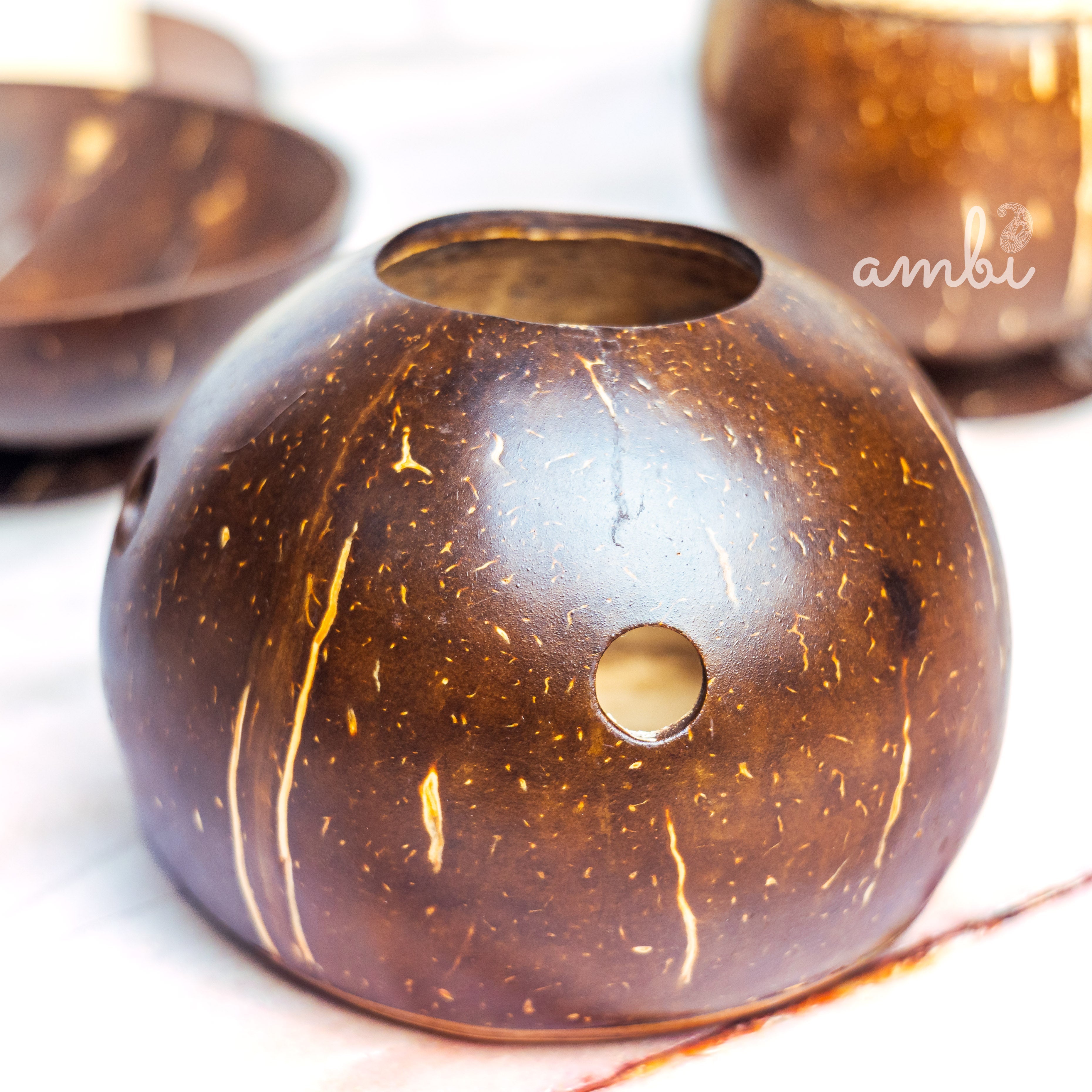 Coconut Shell Bathroom Set — Soap Dispenser, Soap Dish and Toothbrush Holder