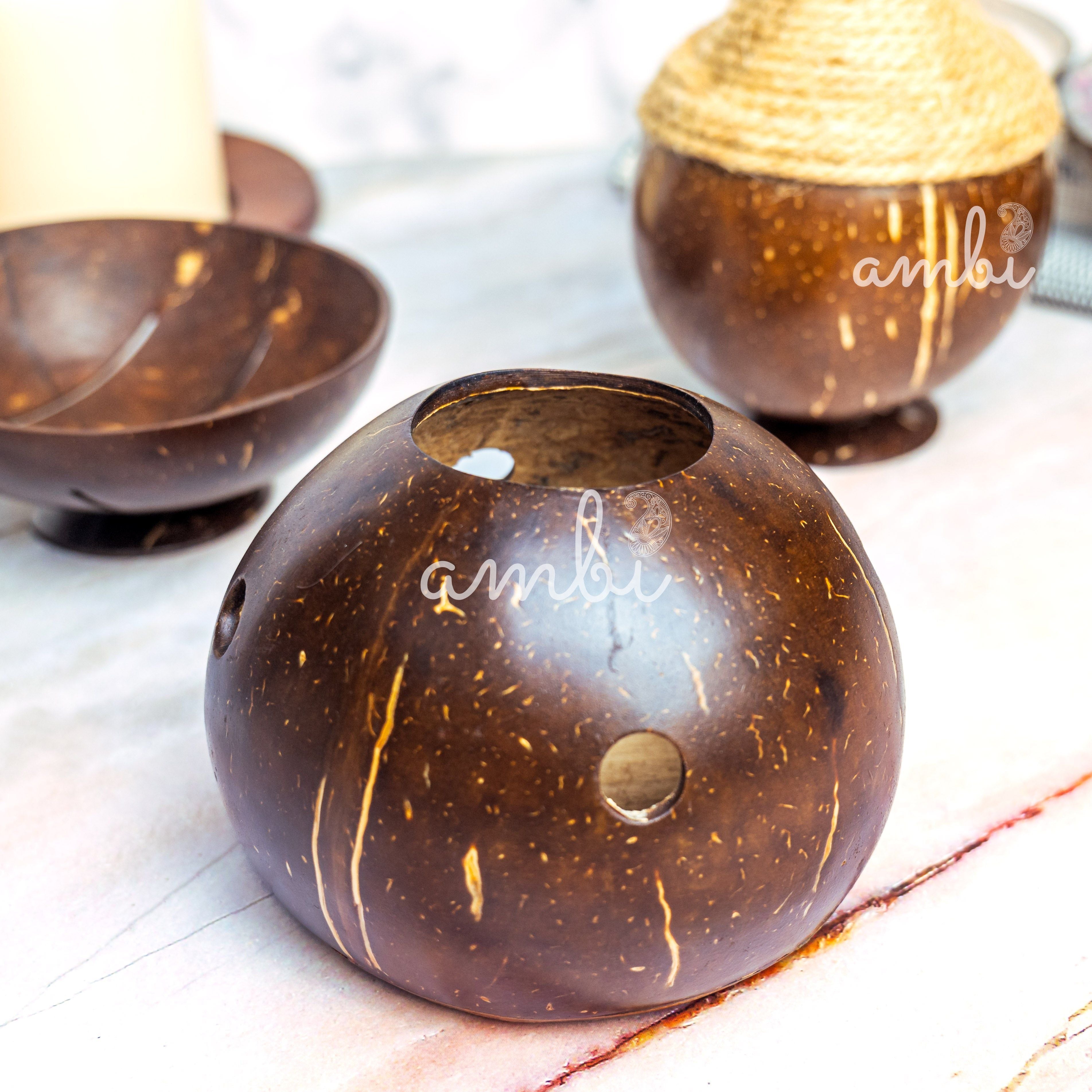 Coconut Shell Bathroom Set - Soap Dispenser, Soap Dish and Toothbrush Holder