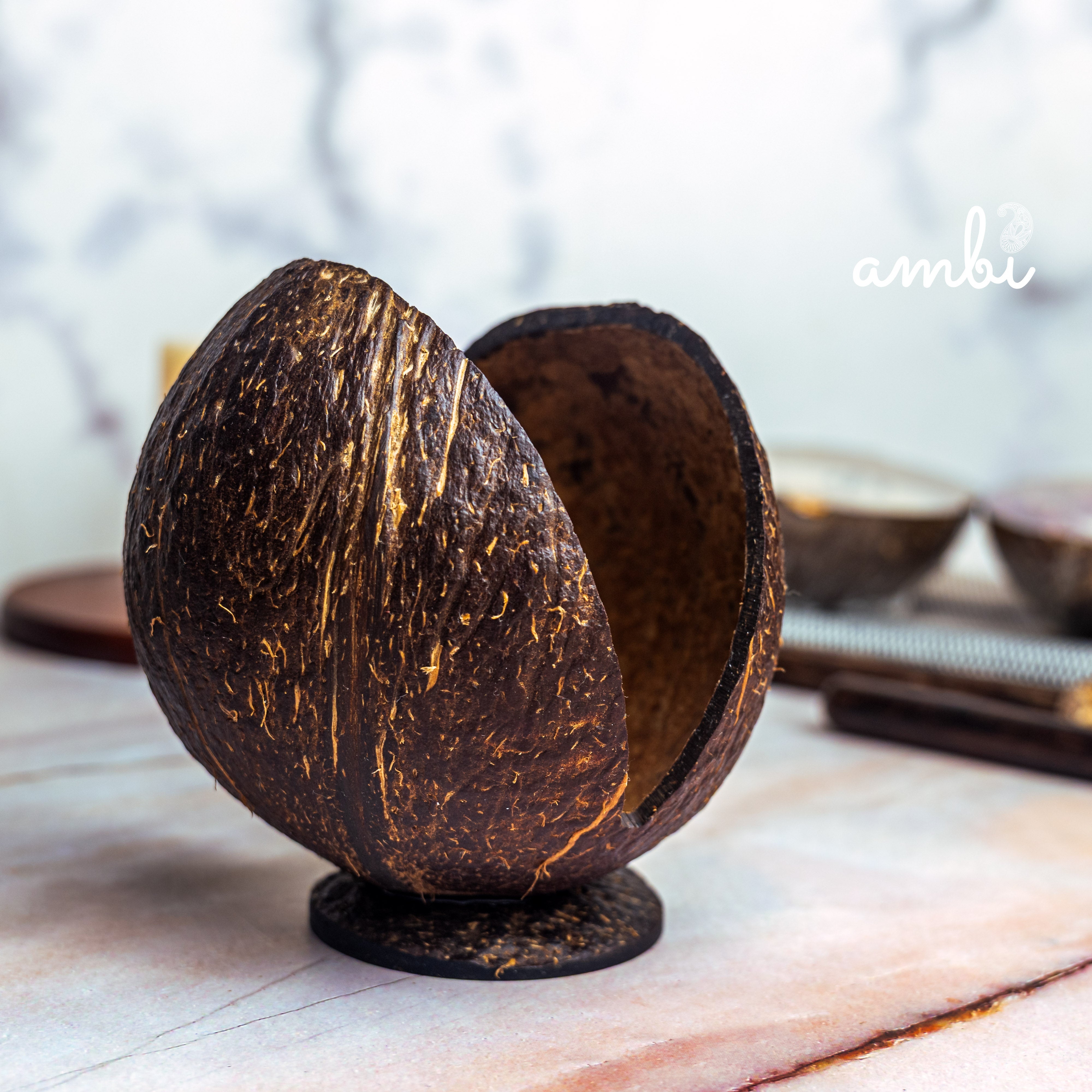 Coconut Shell Tissue Paper Holder — Handcrafted & Eco-Friendly