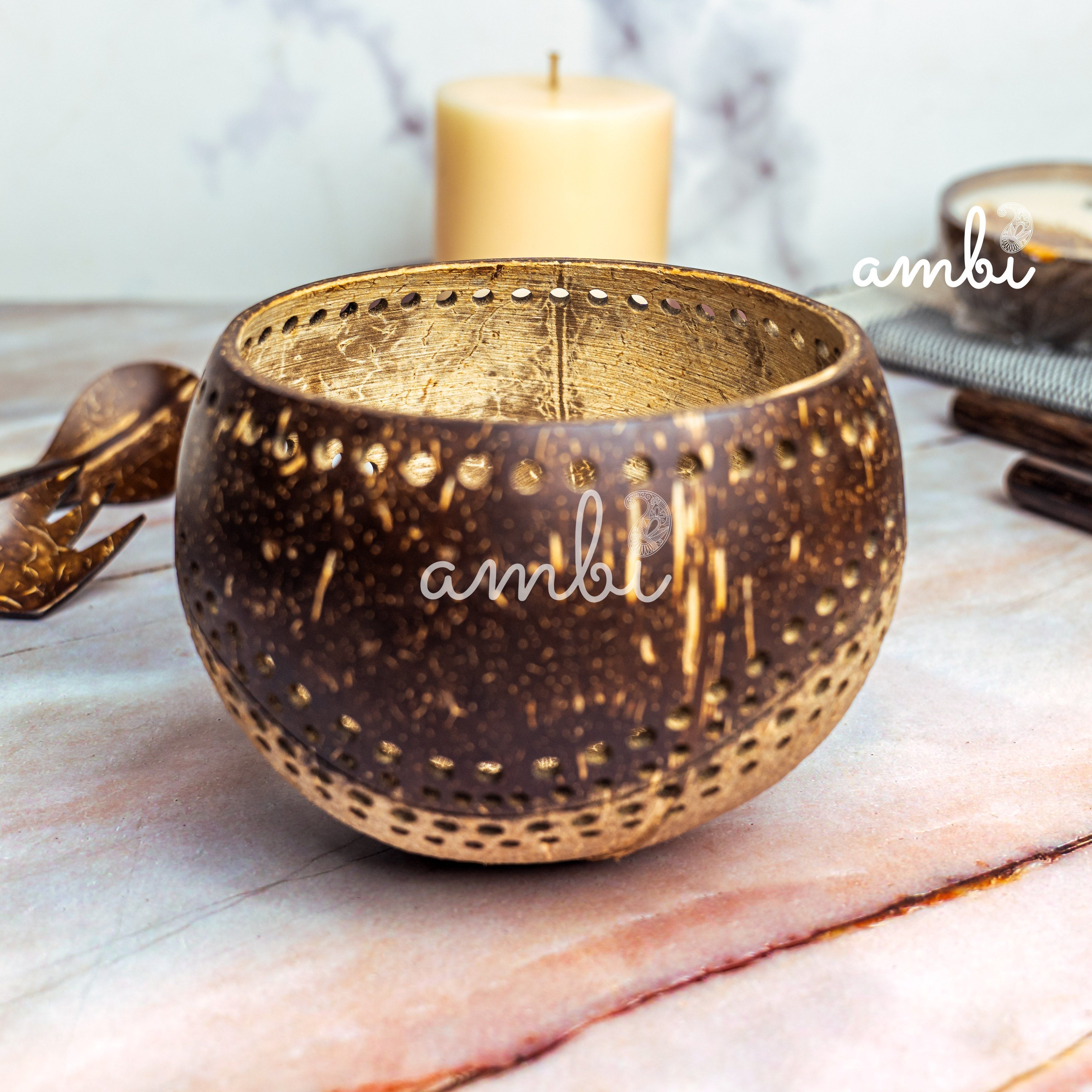 Hand Carved Coconut Shell Candle Holder