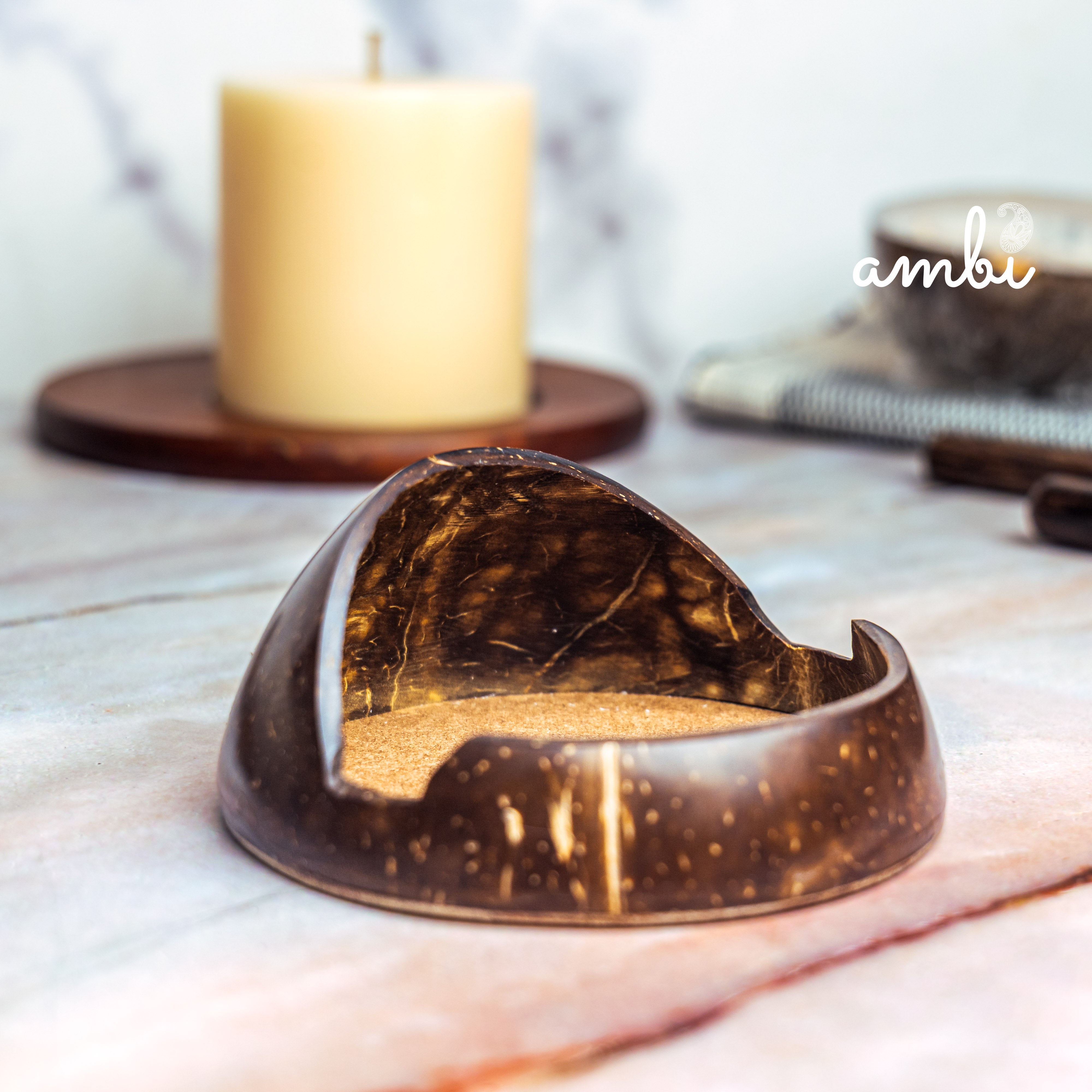 Coconut Shell Mobile Phone Stand — Handcrafted Eco-Friendly Desk Holder