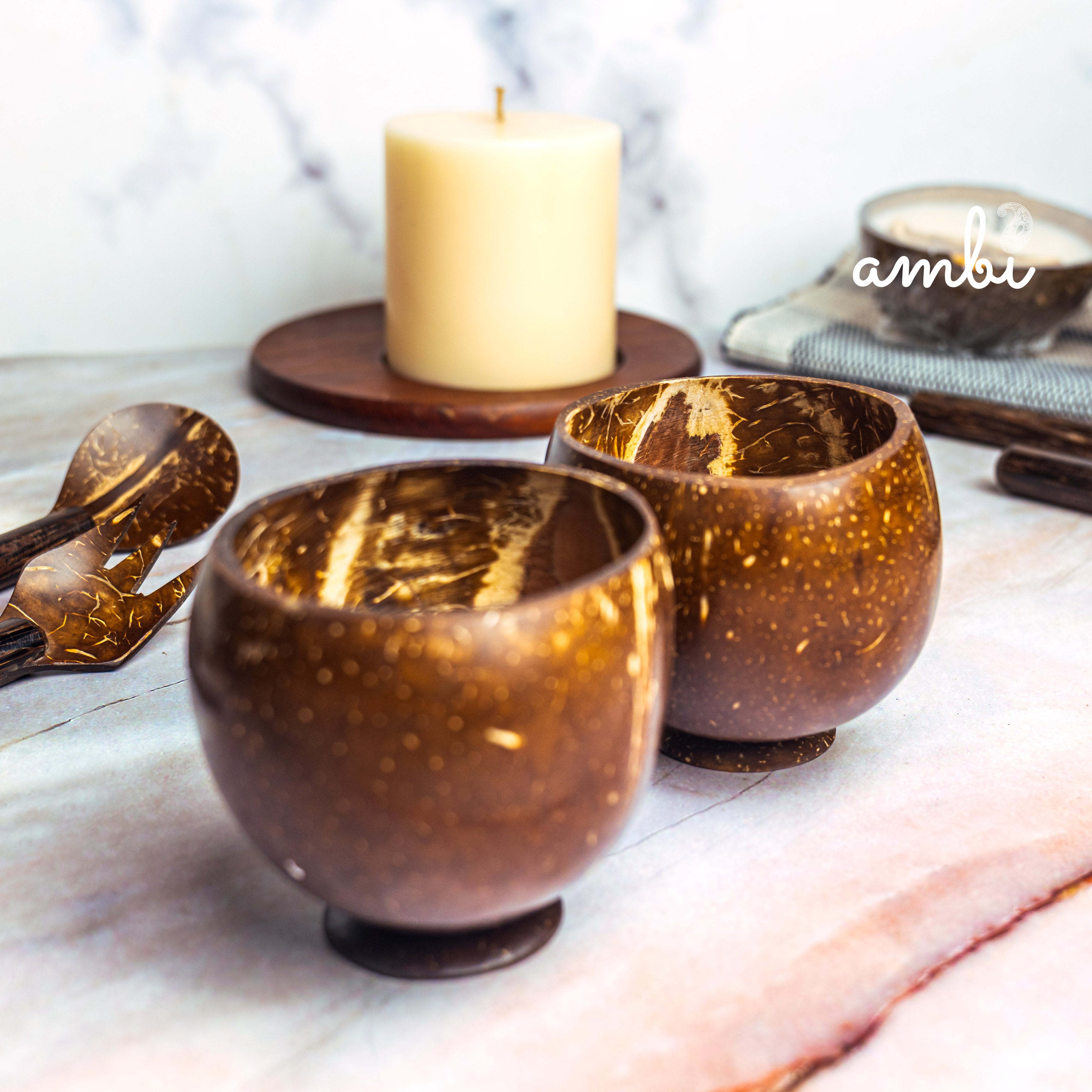 Coconut Shell Cups — Set of 2, Handcrafted for Tea, Coffee and Juice