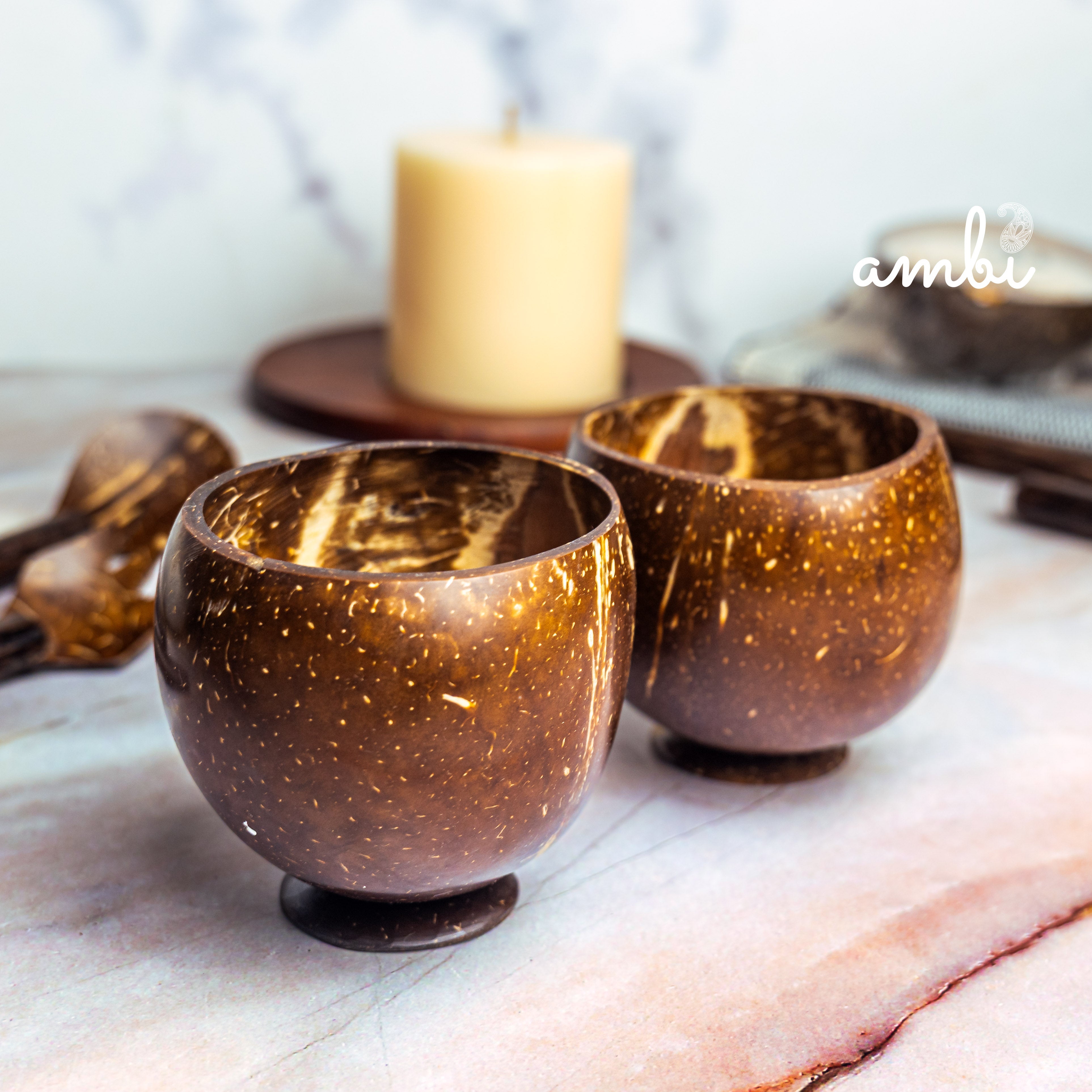 Coconut Shell Cups — Set of 2, Handcrafted for Tea, Coffee and Juice
