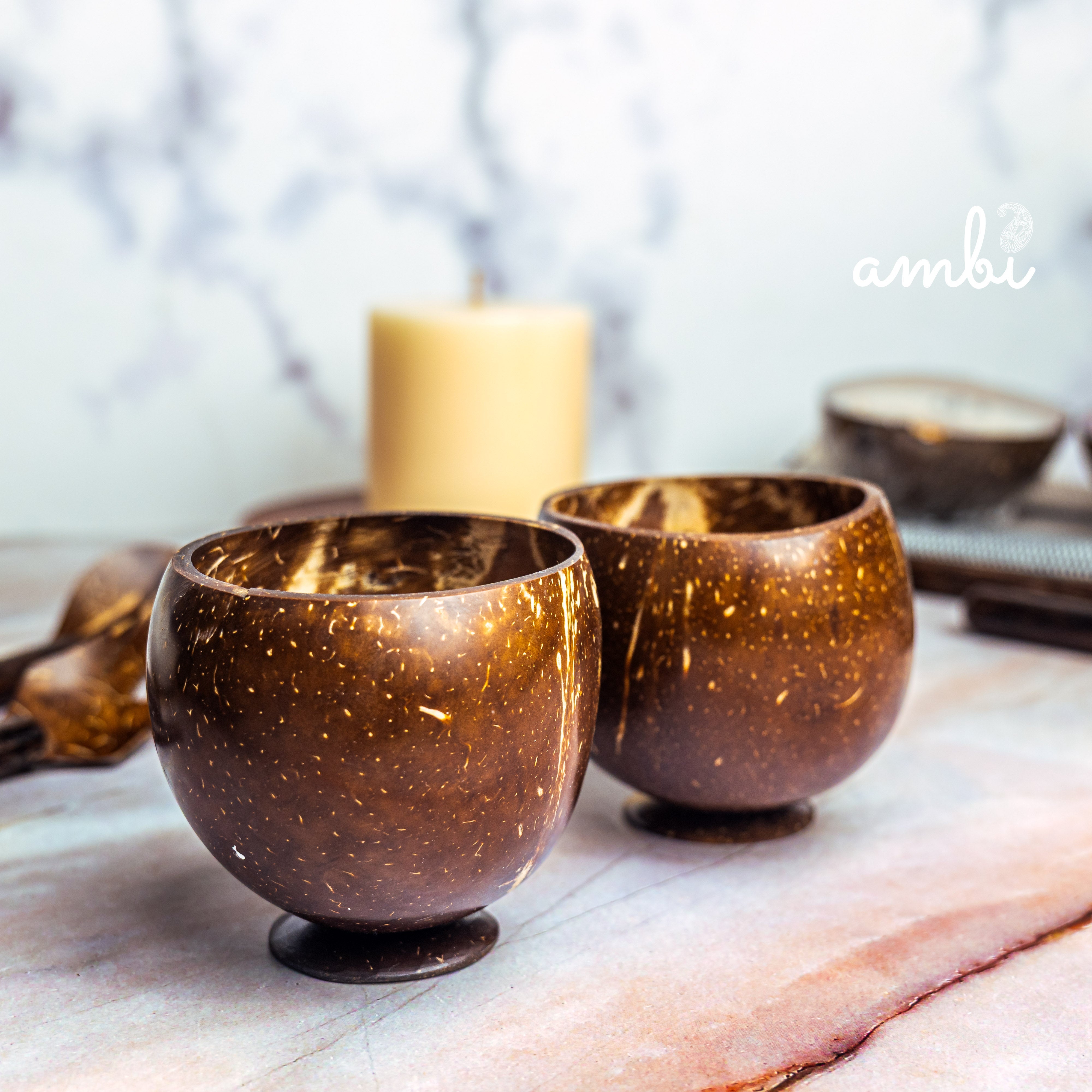 Coconut Shell Cups — Set of 2, Handcrafted for Tea, Coffee and Juice