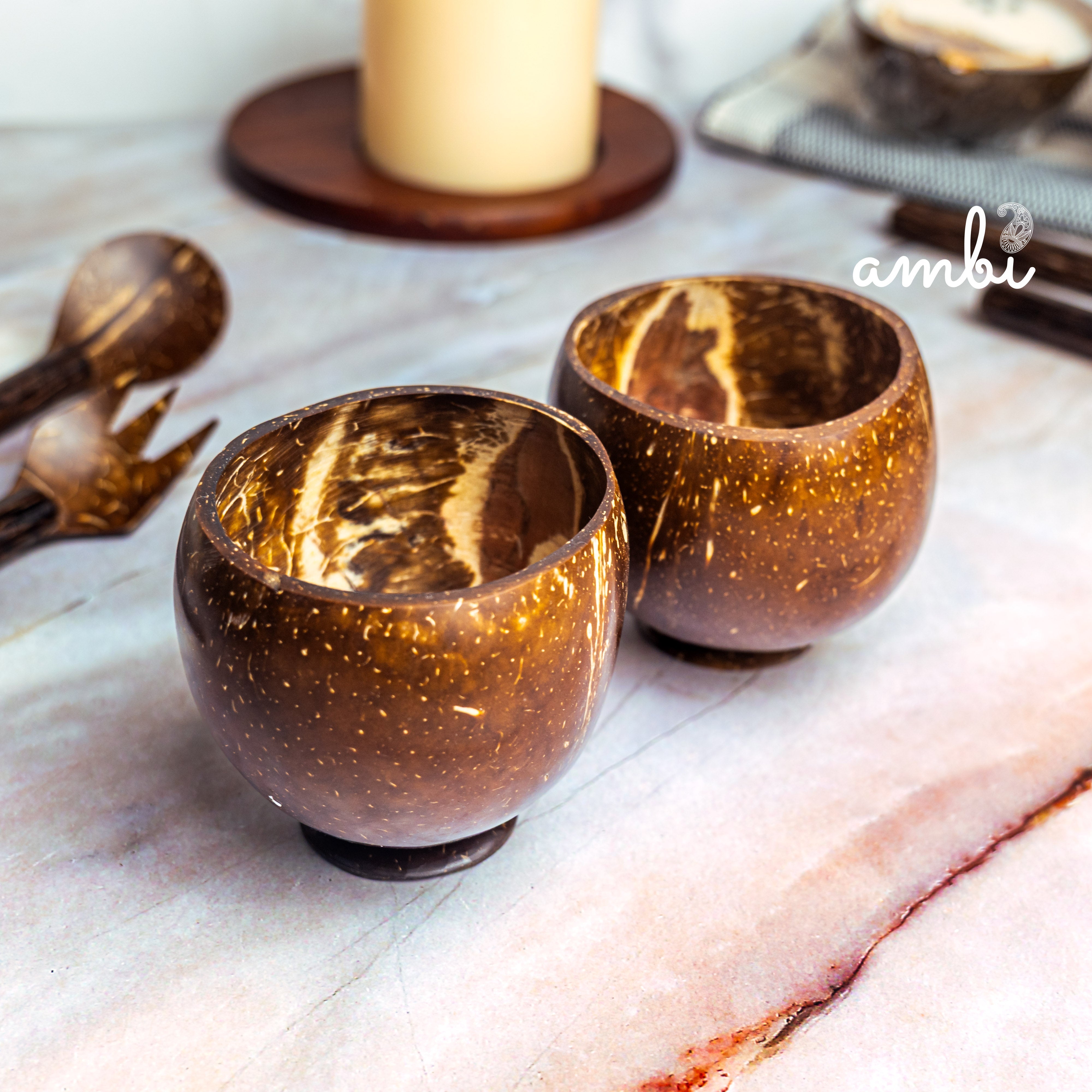 Coconut Shell Cups — Set of 2, Handcrafted for Tea, Coffee and Juice