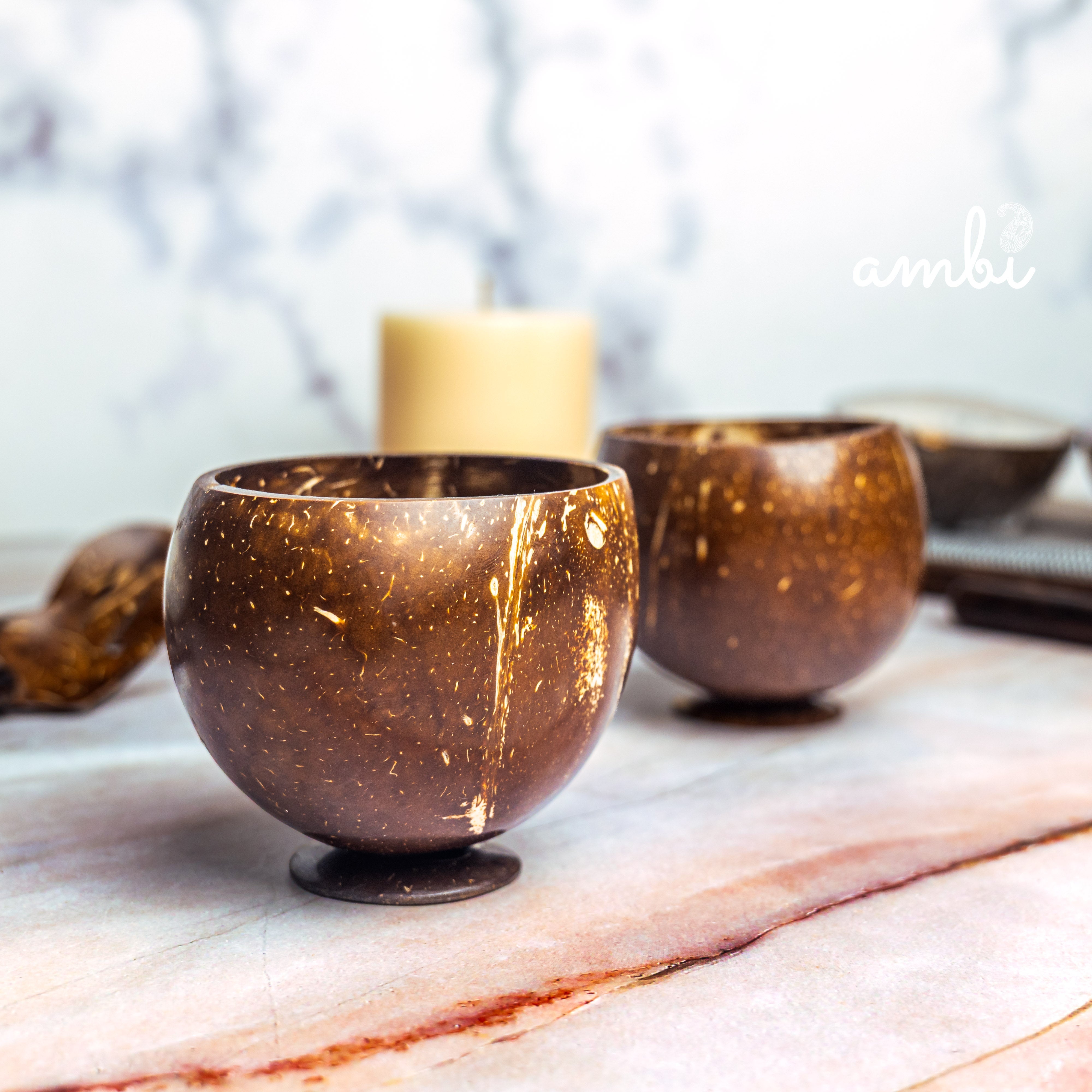 Coconut Shell Cups — Set of 2, Handcrafted for Tea, Coffee and Juice