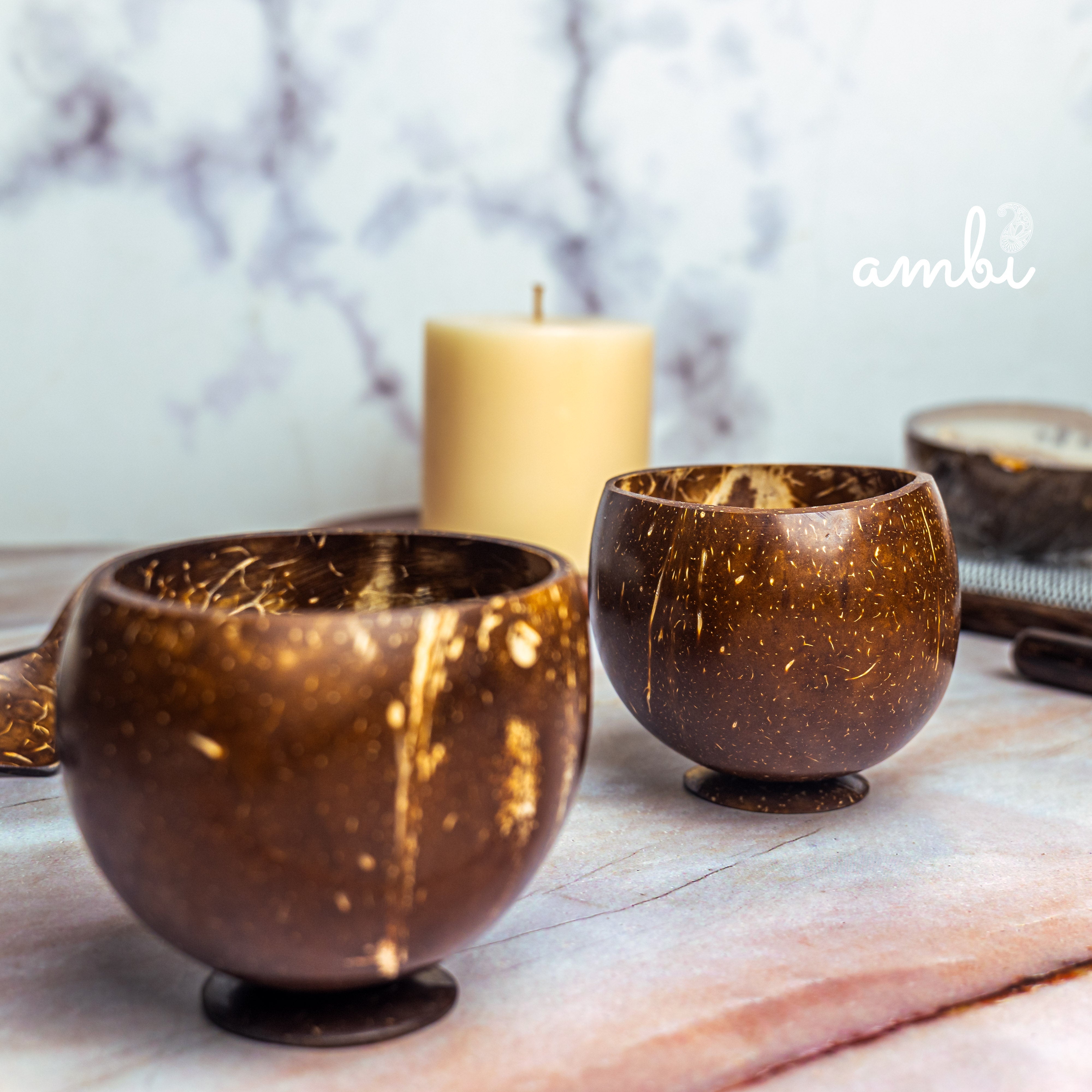 Coconut Shell Cups — Set of 2, Handcrafted for Tea, Coffee and Juice