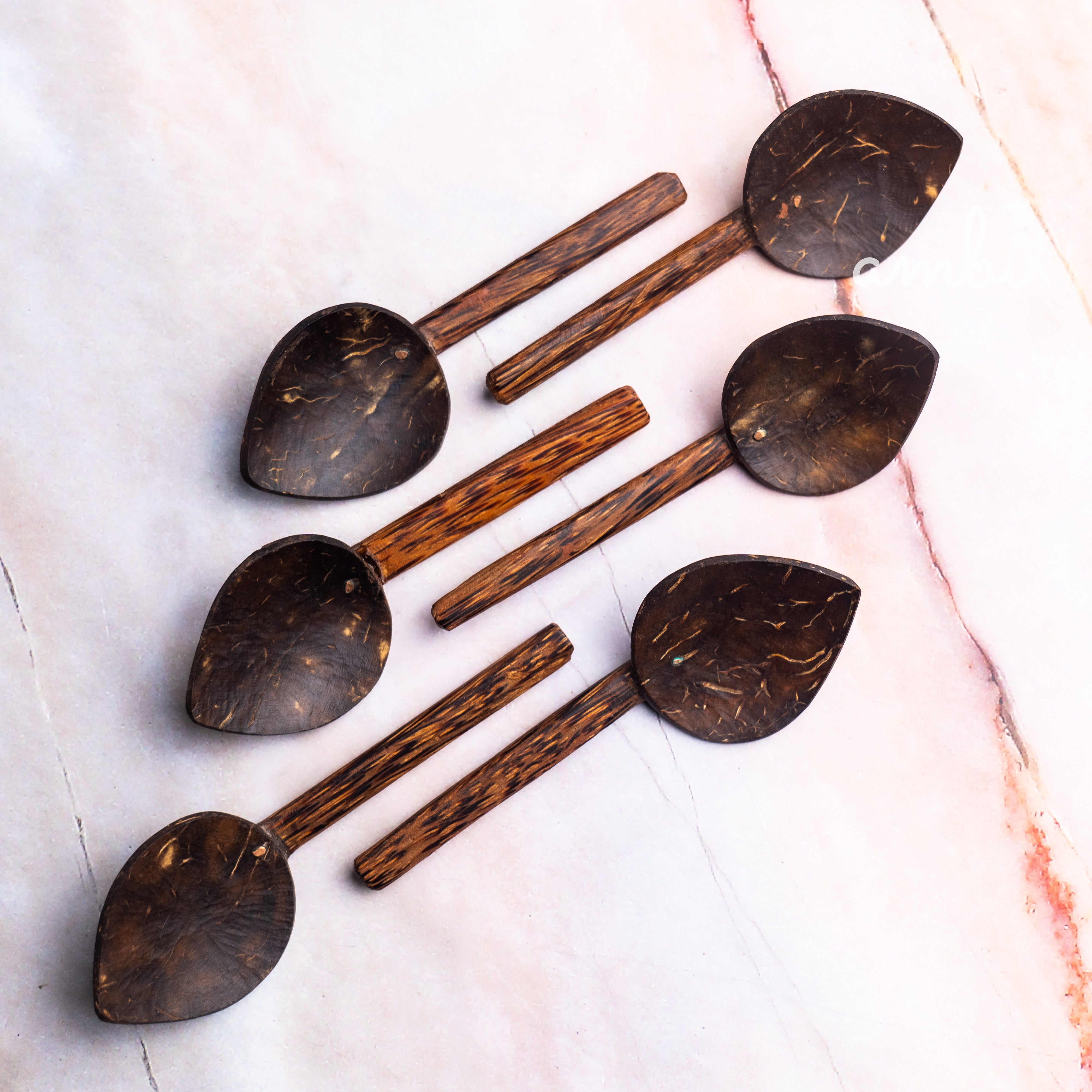 Coconut Shell Small Spoons for Spices, Tea, Coffee, Sugar, Desserts - Set of 6