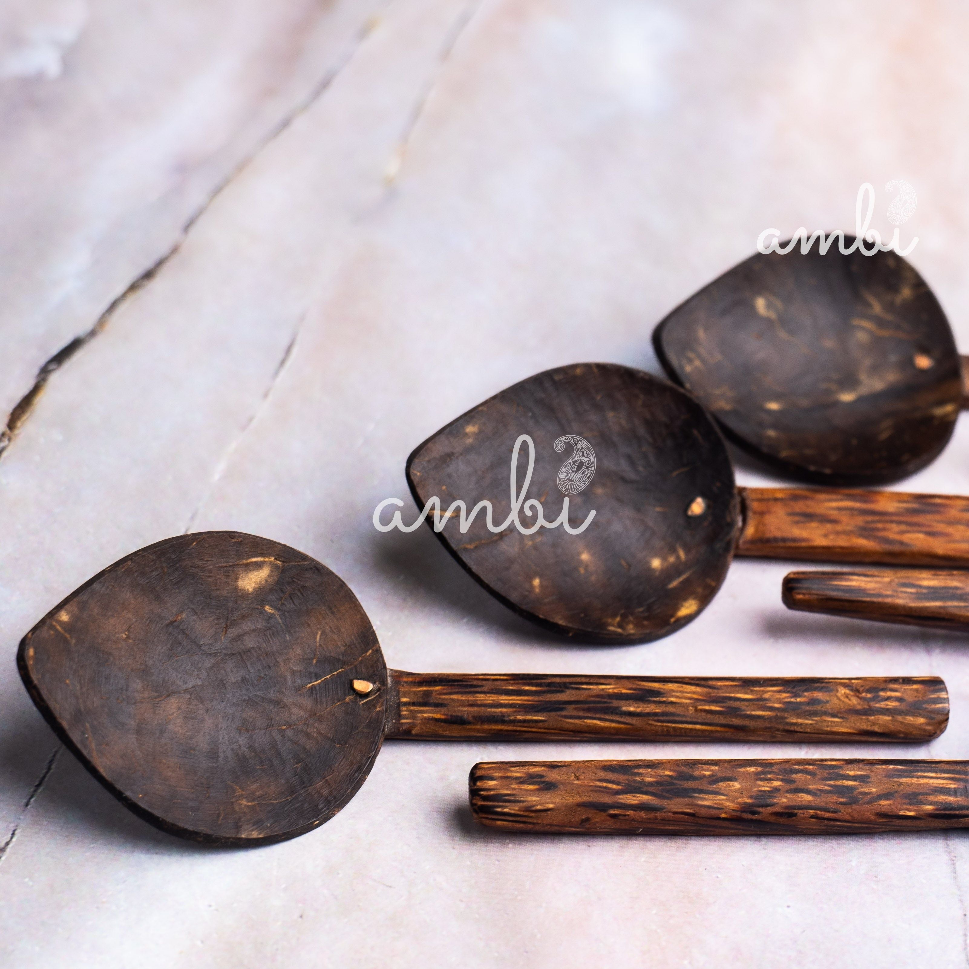 Coconut Shell Small Spoons for Spices, Tea, Coffee, Sugar, Desserts - Set of 6