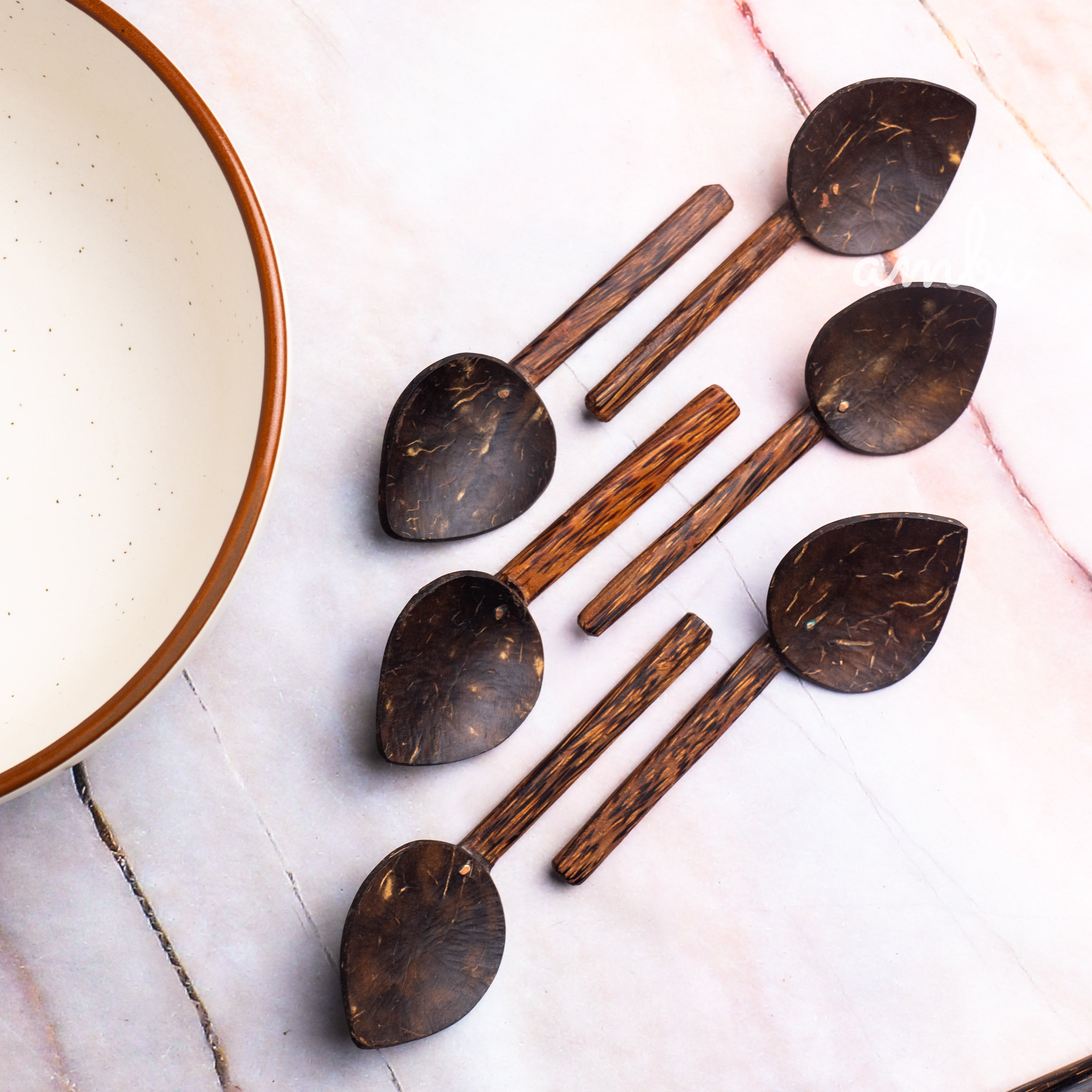 Coconut Shell Small Spoons for Spices, Tea, Coffee, Sugar, Desserts - Set of 6