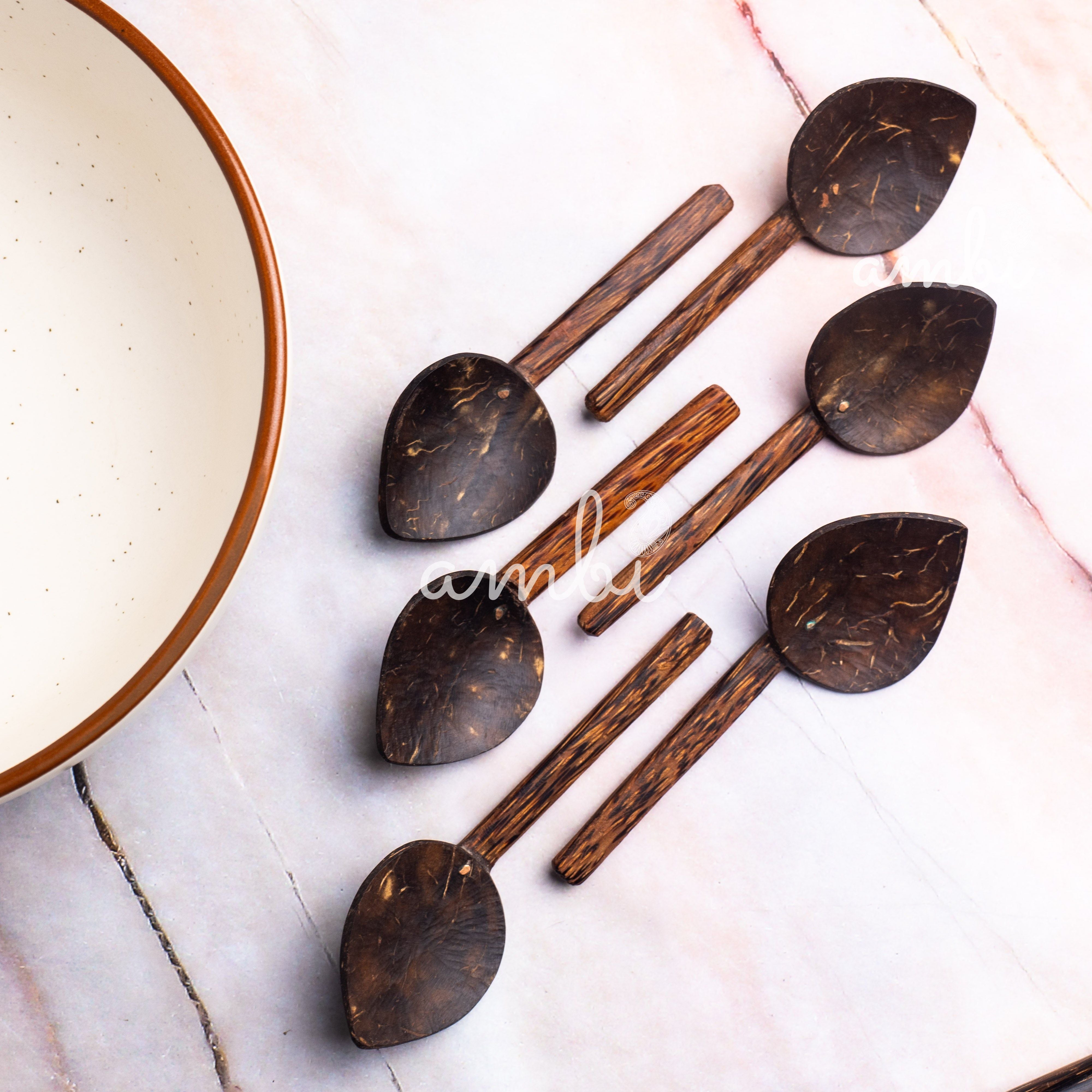 Coconut Shell Small Spoons for Spices, Tea, Coffee, Sugar, Desserts - Set of 6
