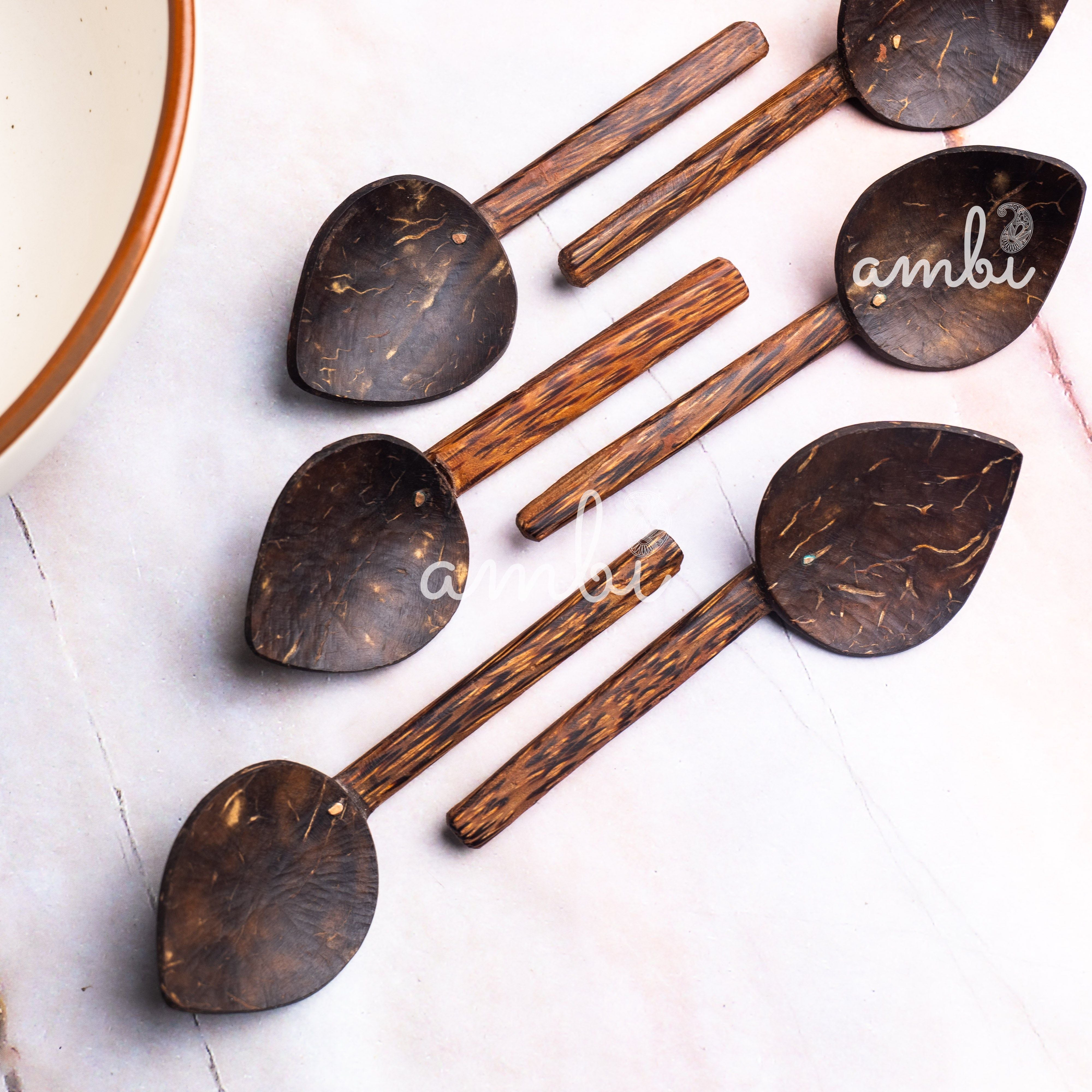 Coconut Shell Small Spoons for Spices, Tea, Coffee, Sugar, Desserts - Set of 6
