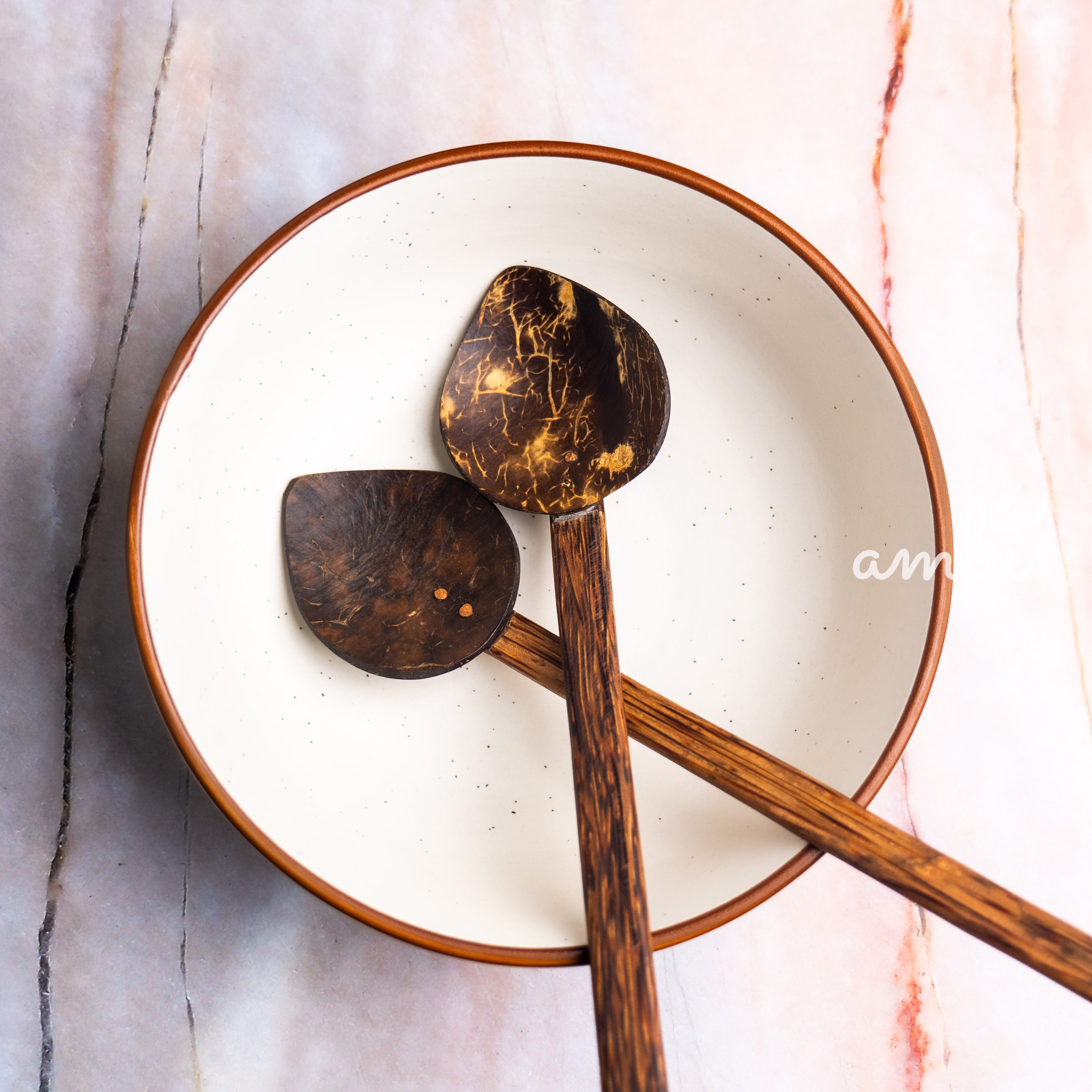 Coconut Shell Serving Platter and Plate — Set of 2, Handcrafted Eco-Friendly