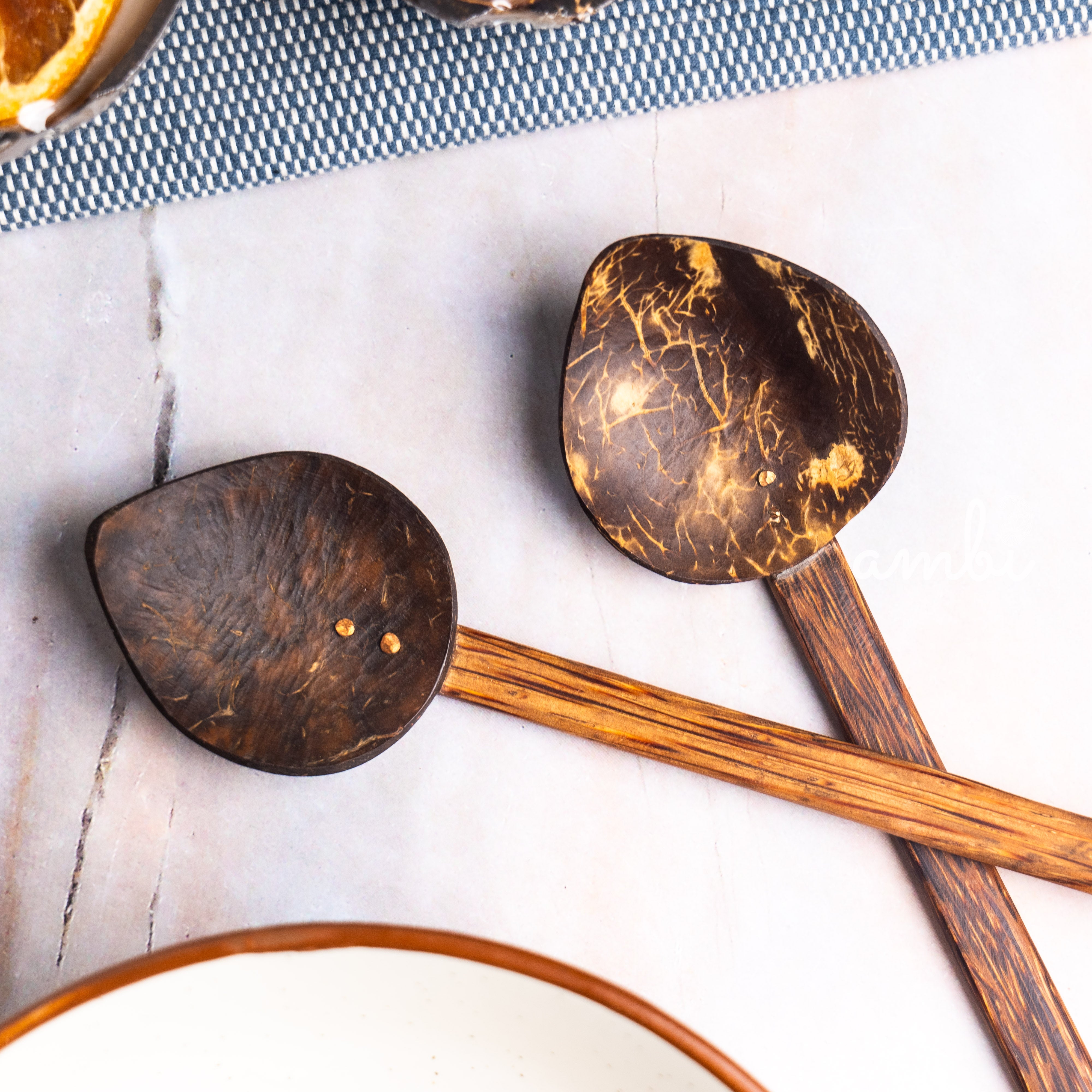 Coconut Shell Serving Platter and Plate — Set of 2, Handcrafted Eco-Friendly