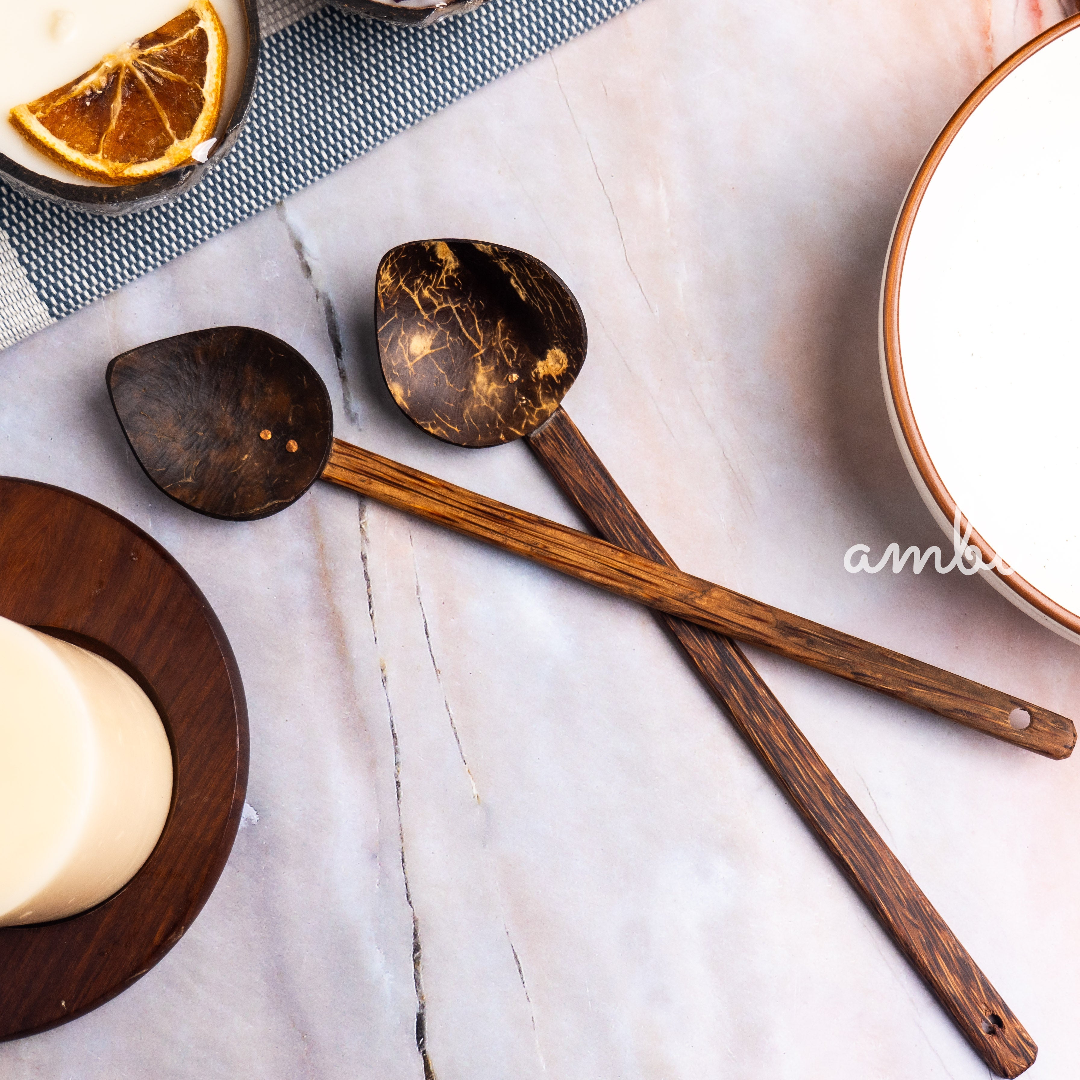 Coconut Shell Serving Platter and Plate — Set of 2, Handcrafted Eco-Friendly