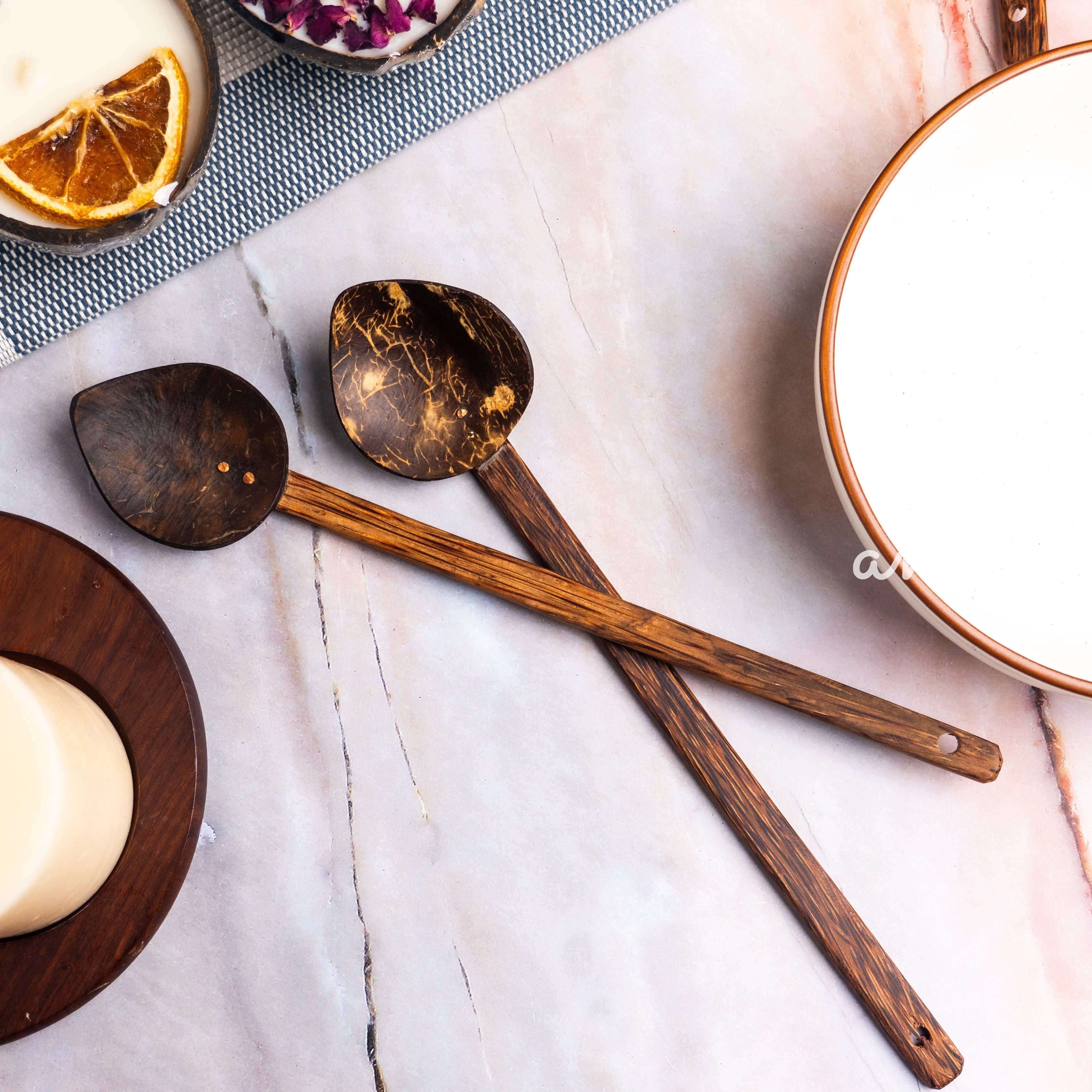 Coconut Shell Serving Platter and Plate — Set of 2, Handcrafted Eco-Friendly