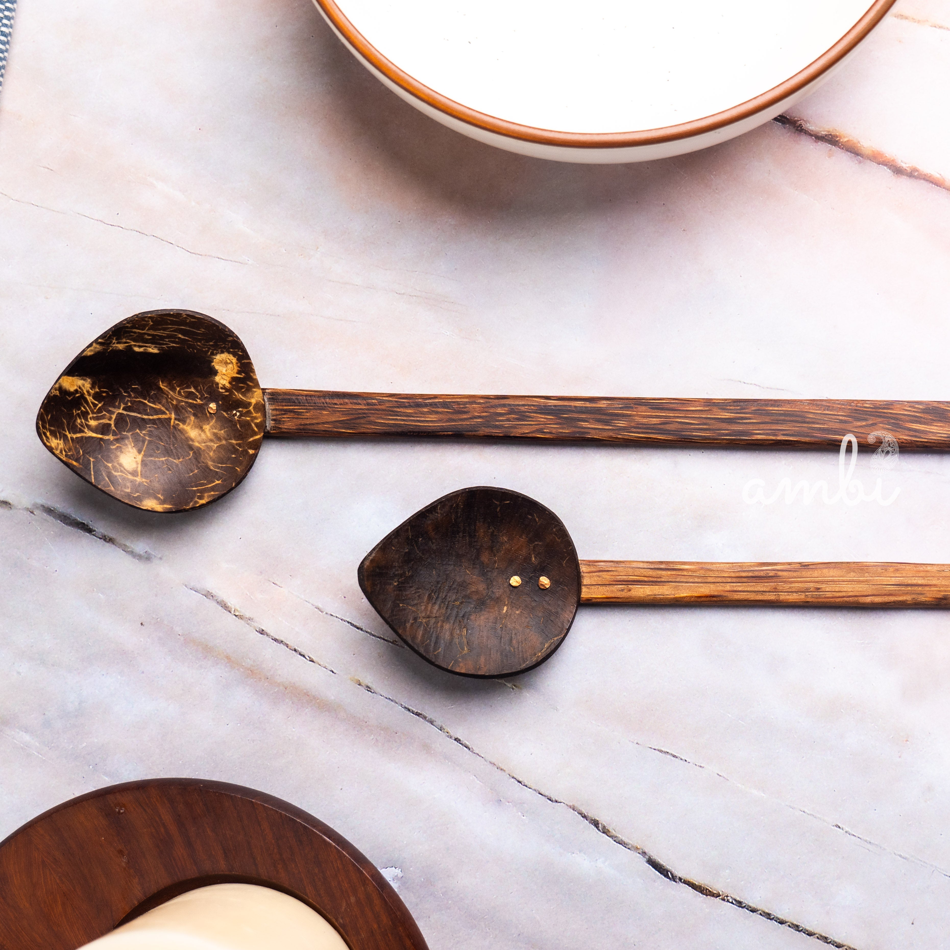 Coconut Shell Serving Platter and Plate — Set of 2, Handcrafted Eco-Friendly
