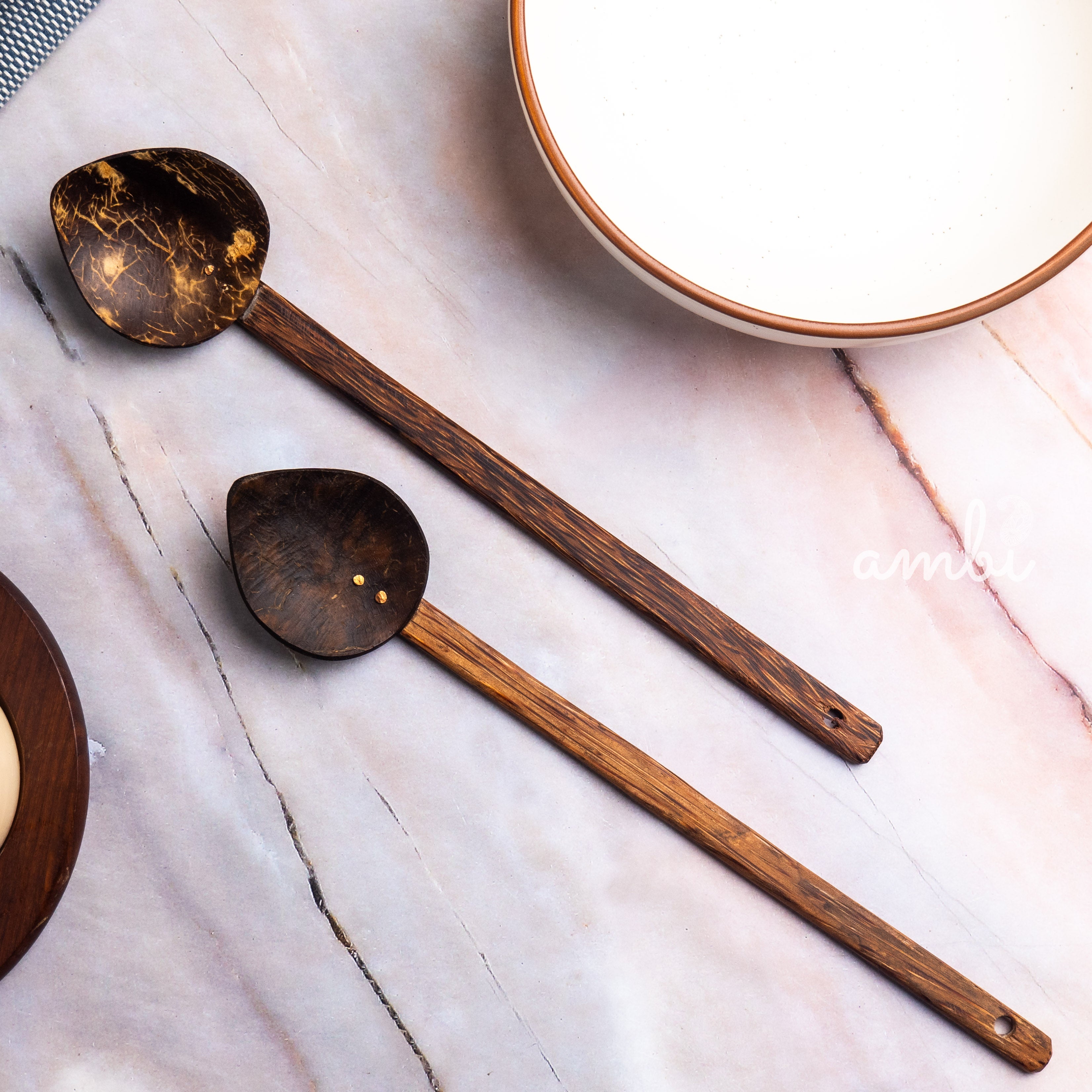 Coconut Shell Serving Platter and Plate — Set of 2, Handcrafted Eco-Friendly