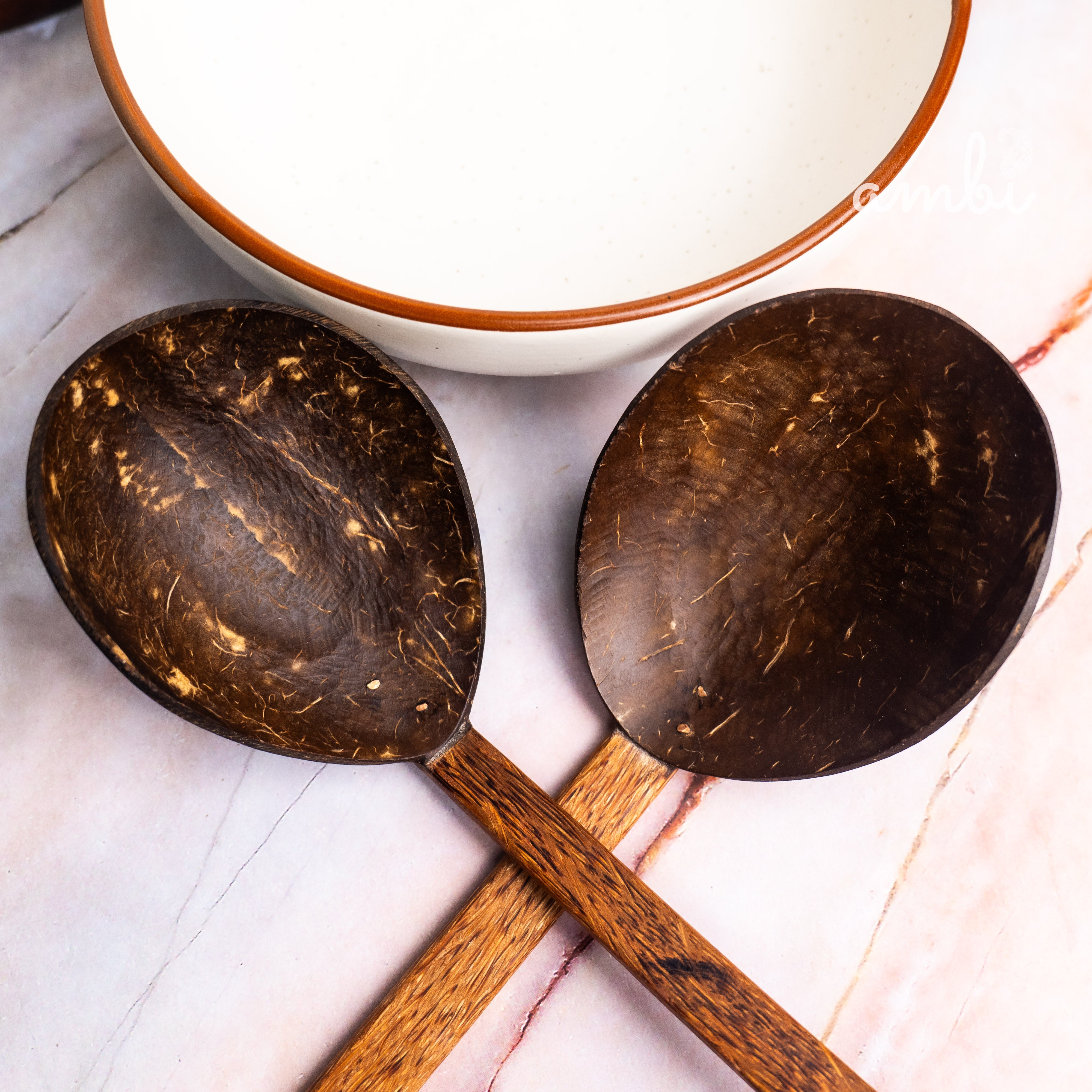 Coconut Shell Dining Set — 2 Bowls, 2 Cups, 2 Plates, 2 Spoons, 2 Forks