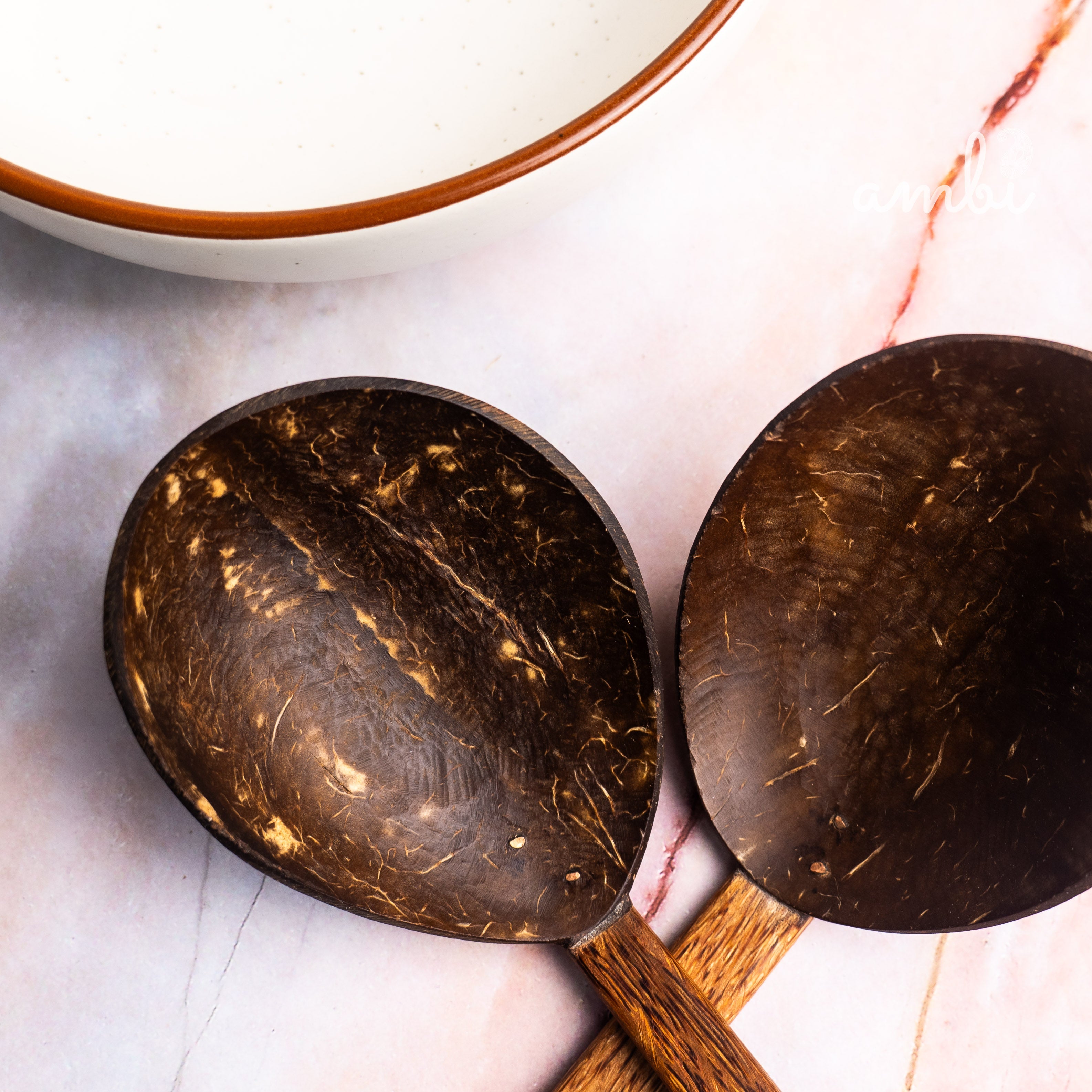 Coconut Shell Dining Set — 2 Bowls, 2 Cups, 2 Plates, 2 Spoons, 2 Forks