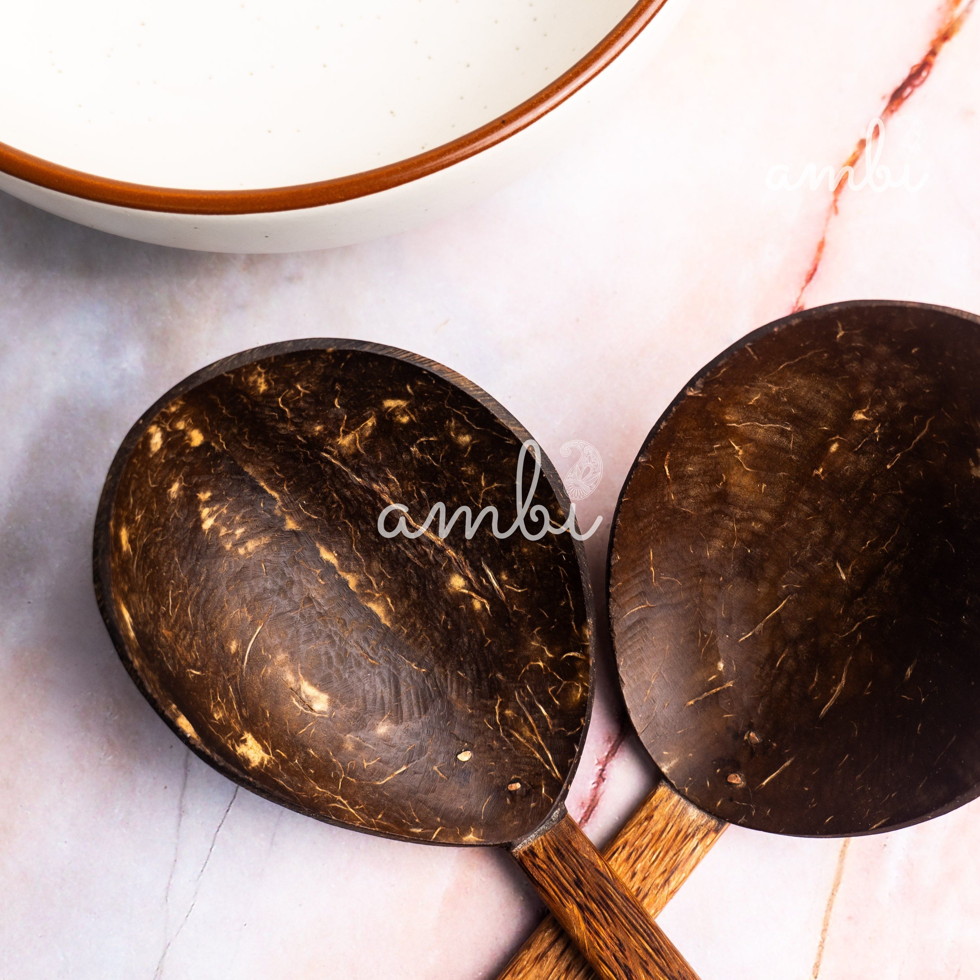 Coconut Shell Serving Spoon - Set of 2 (Round)