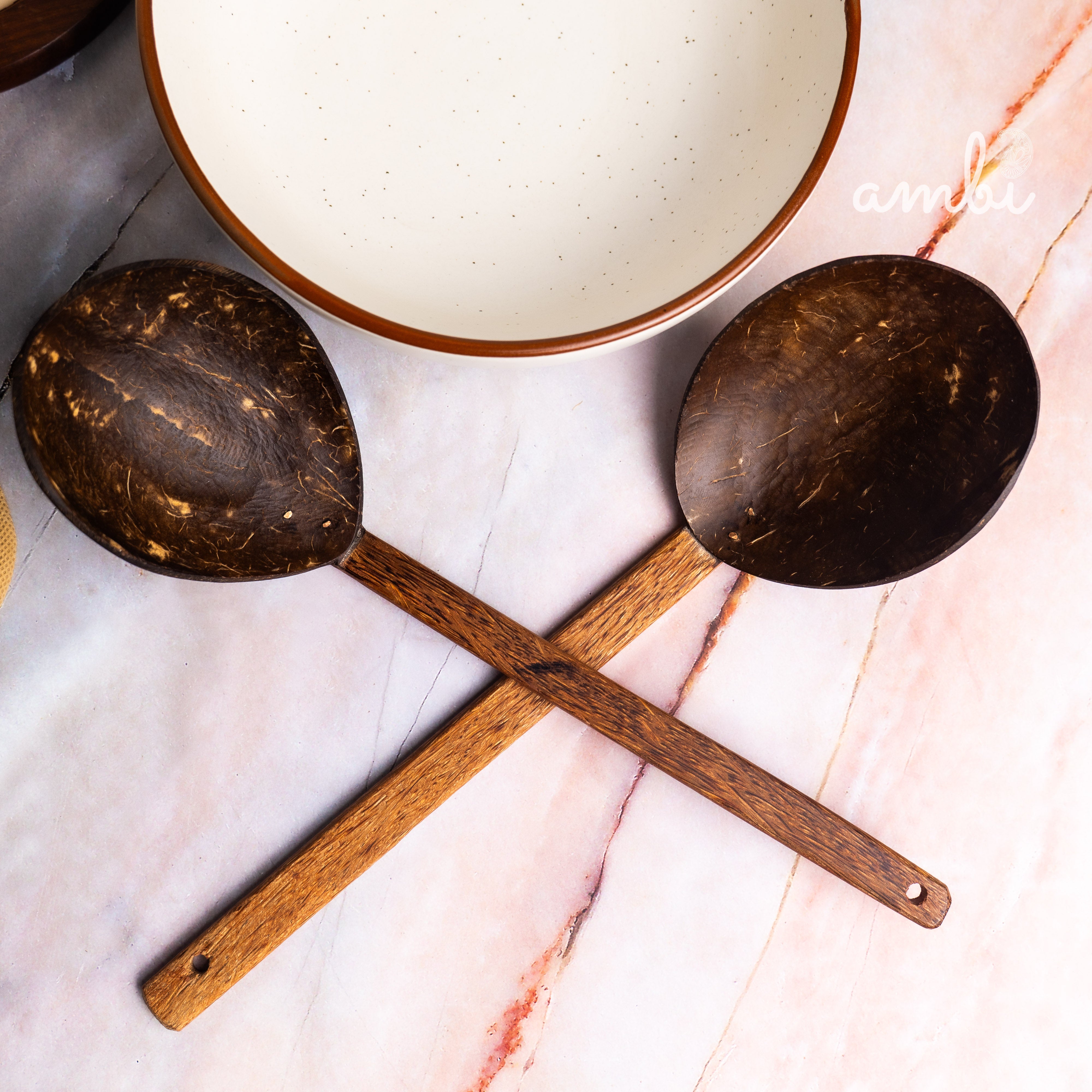 Coconut Shell Dining Set — 2 Bowls, 2 Cups, 2 Plates, 2 Spoons, 2 Forks