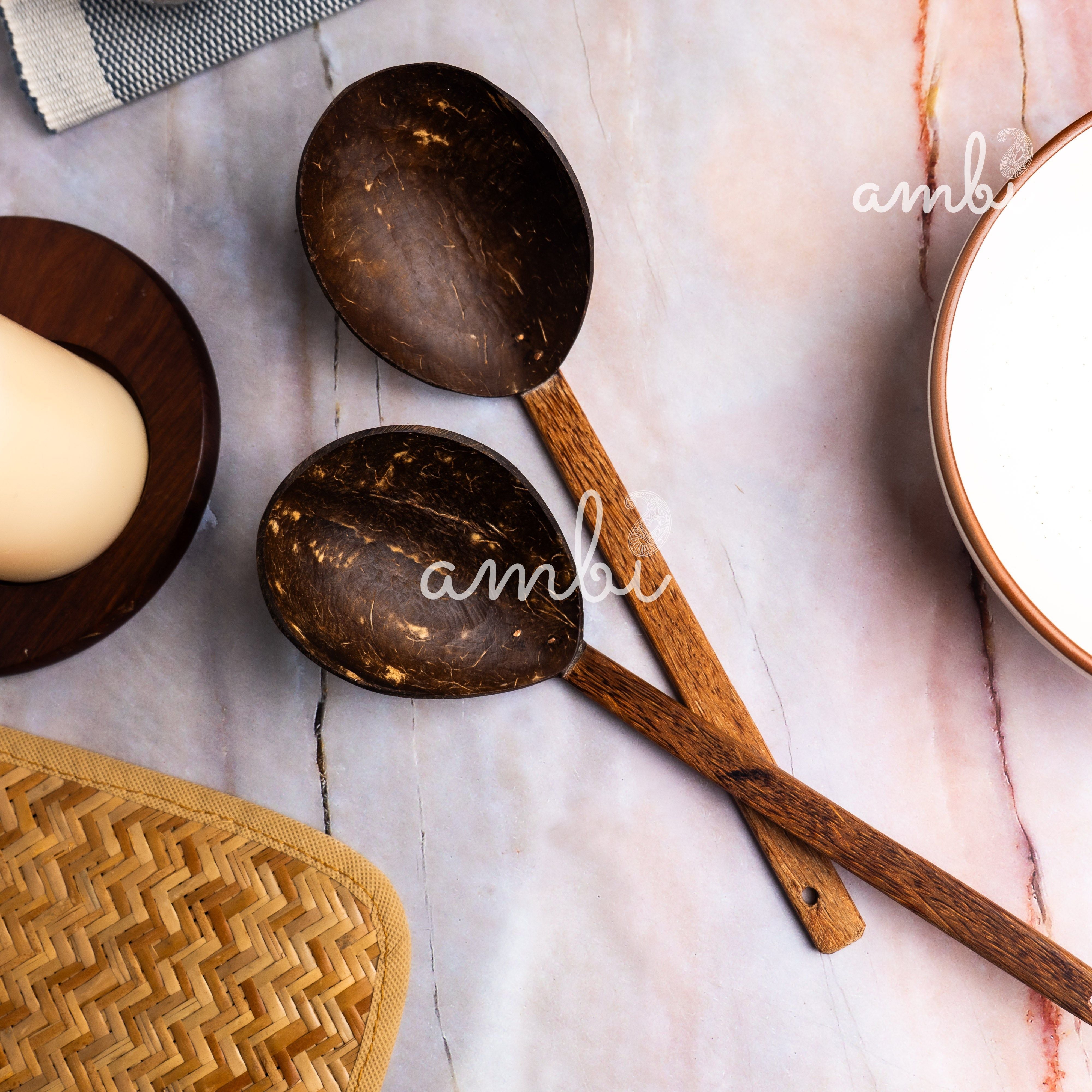 Coconut Shell Serving Spoon - Set of 2 (Round)