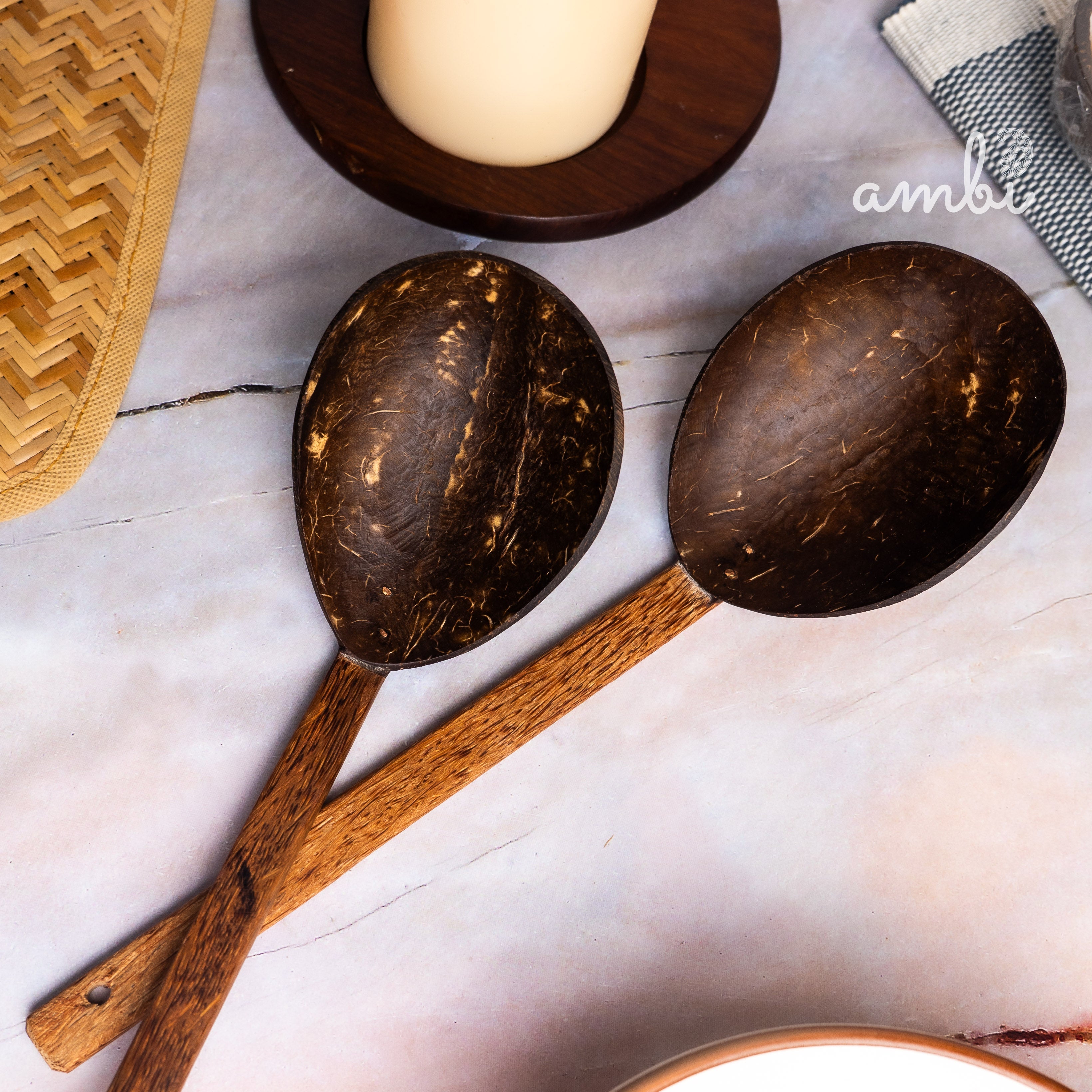 Coconut Shell Dining Set — 2 Bowls, 2 Cups, 2 Plates, 2 Spoons, 2 Forks