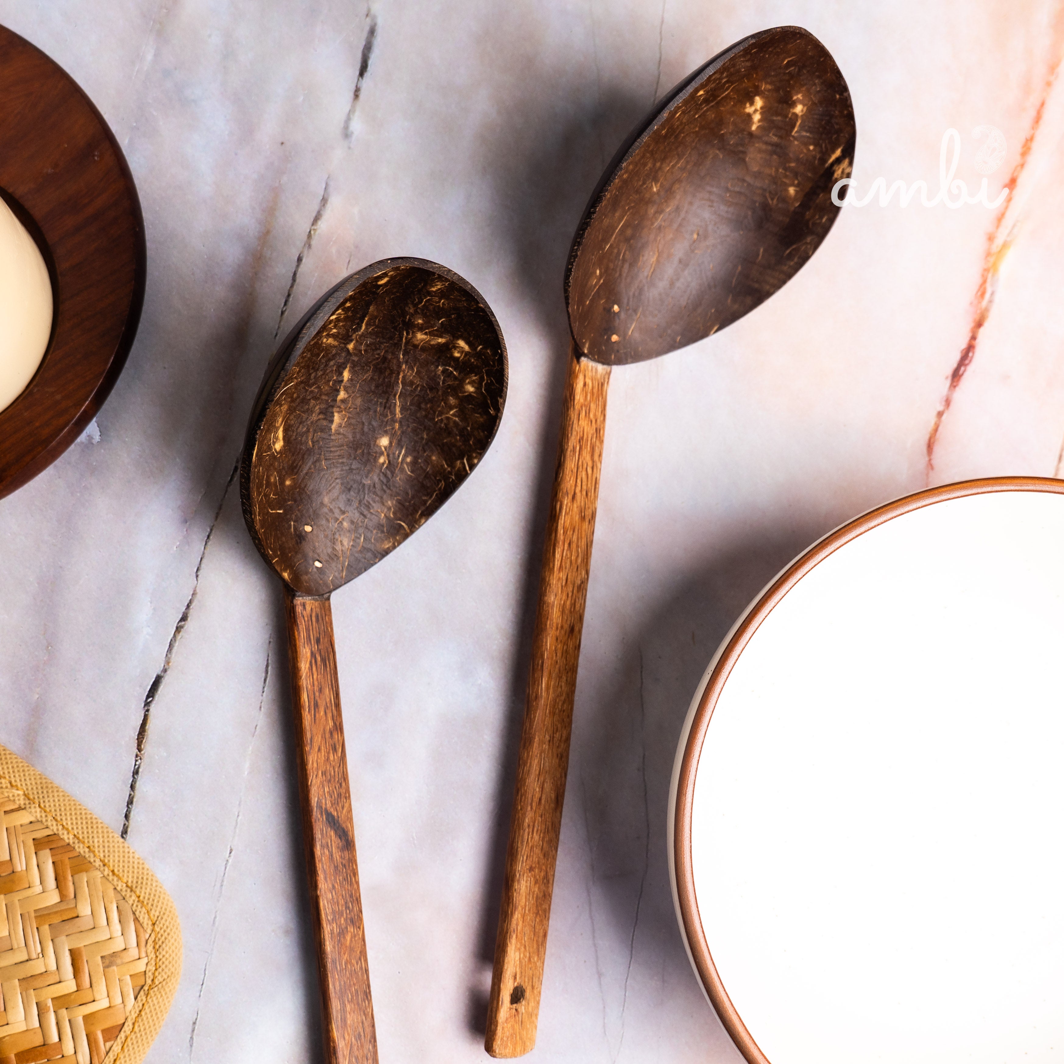 Coconut Shell Serving Spoon - Set of 2 (Round)
