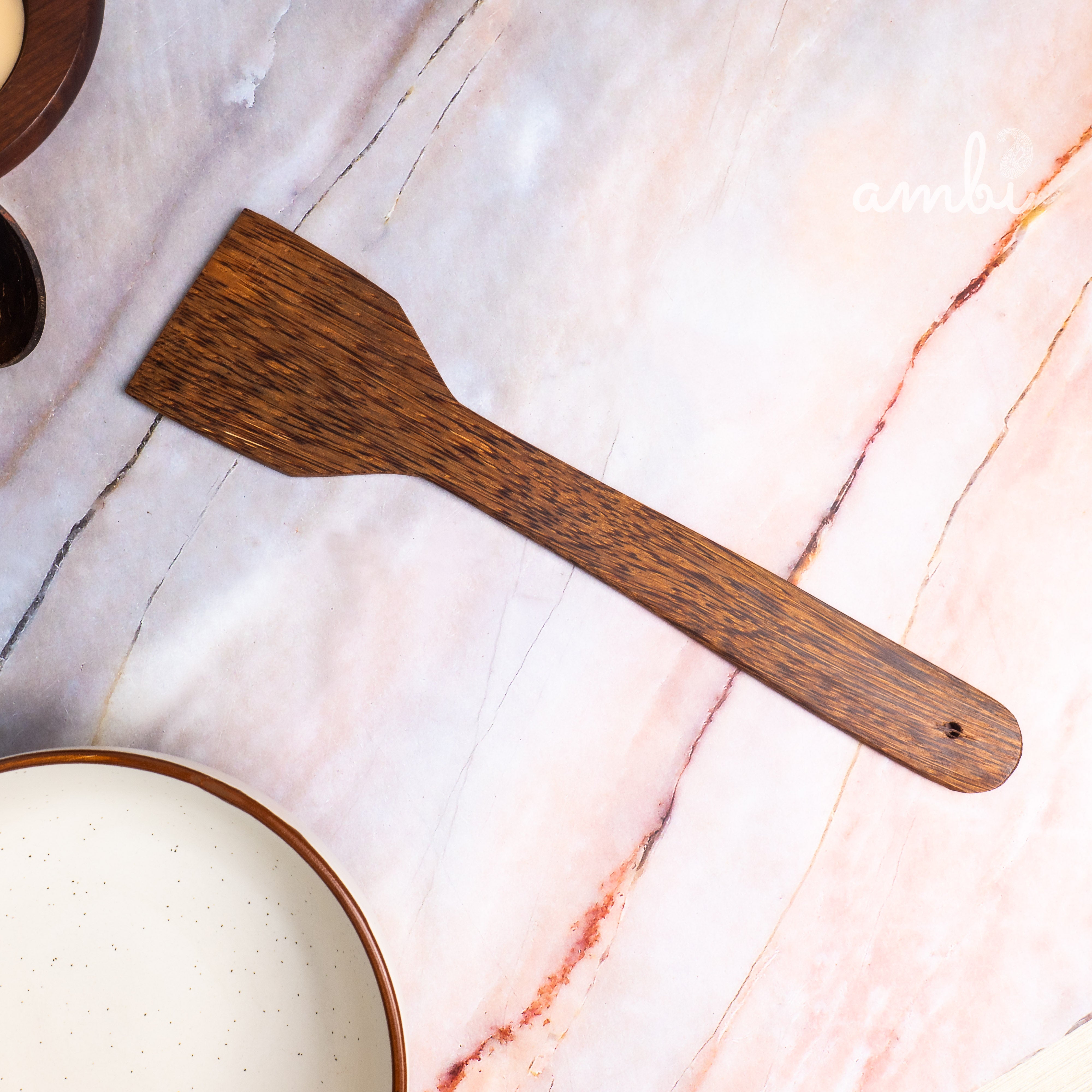 Coconut Shell Spoons Sets for Cooking 1 Spatula, 1 Large Spoon, 3 Wooden Ladles - Set of 5
