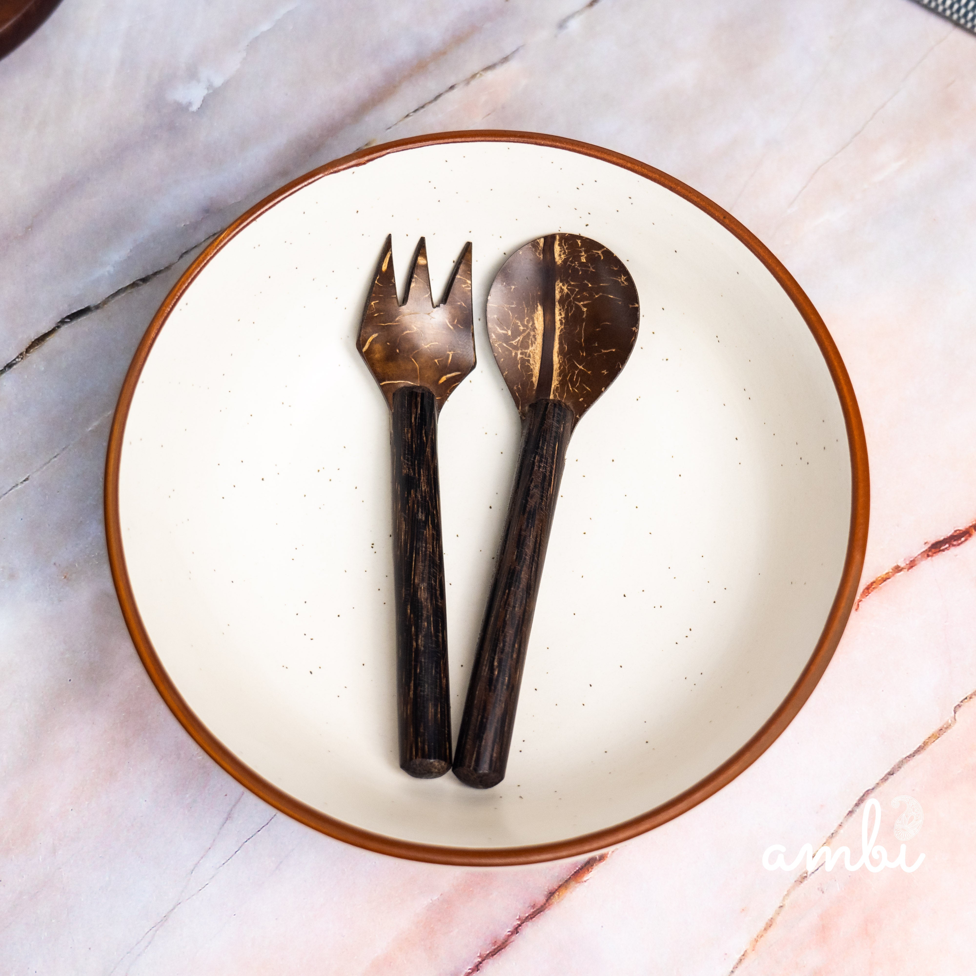 Coconut Shell Fork and Spoon Set — Set of 4, Handcrafted Eco-Friendly Cutlery