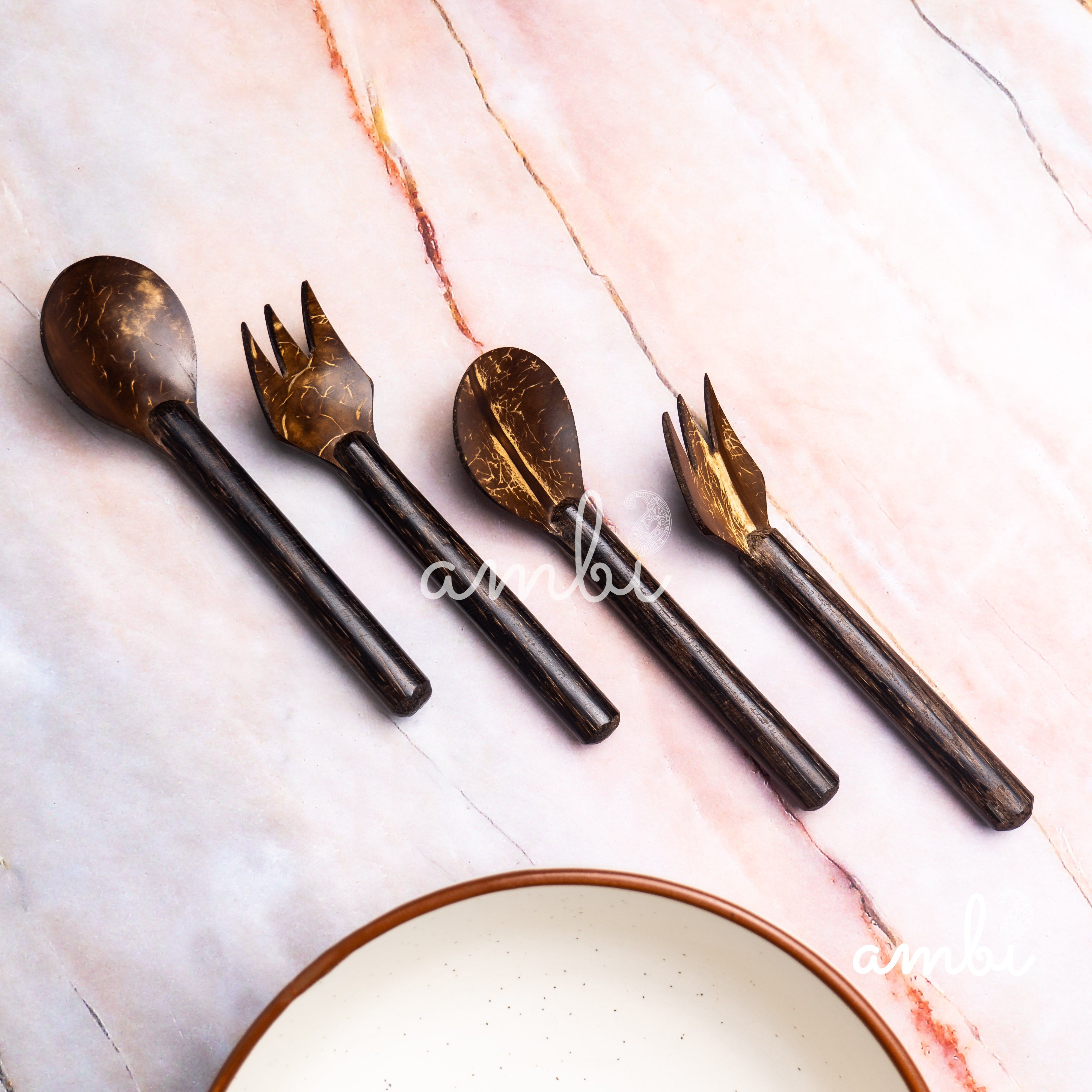 Coconut Shell Fork & Spoon - Set of 4