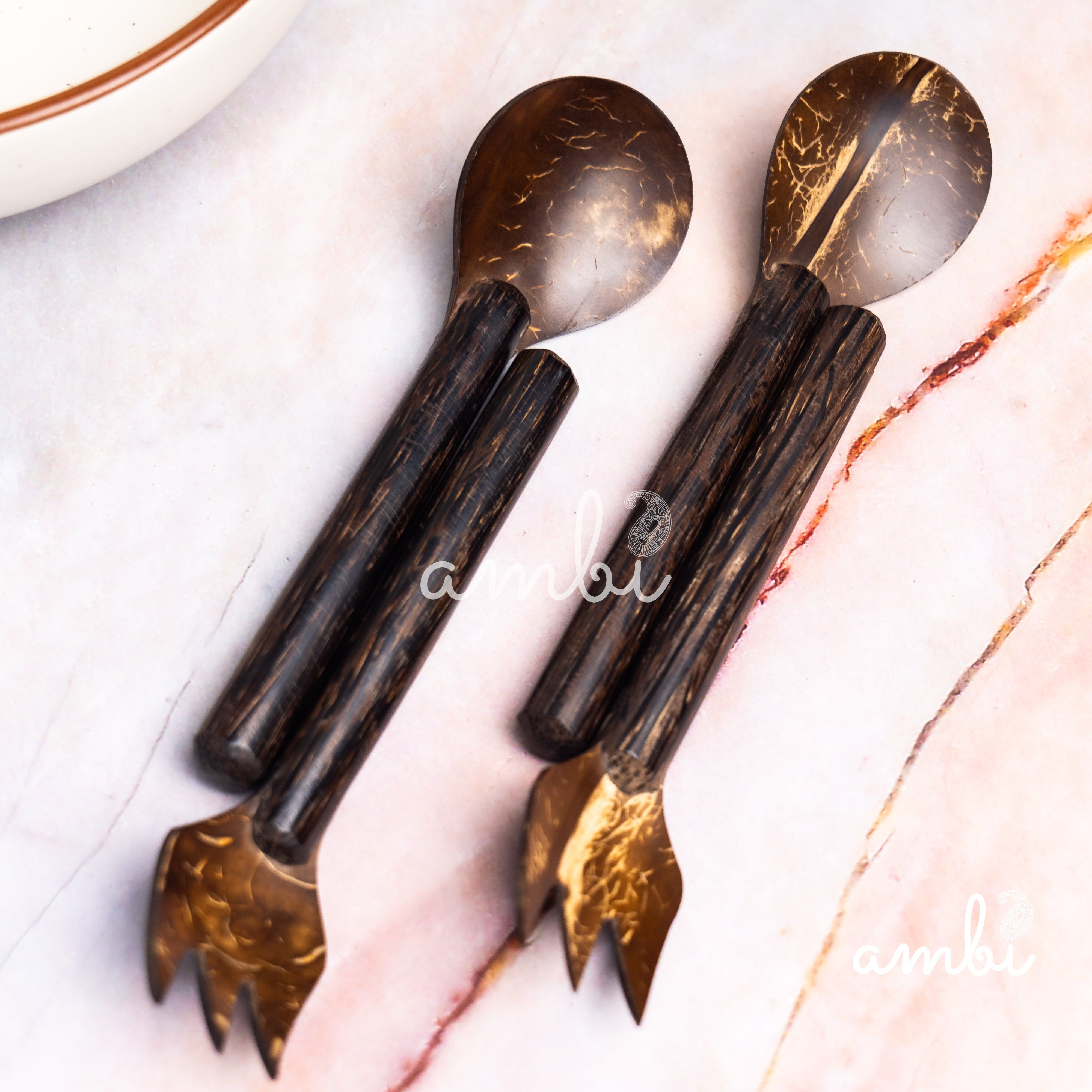 Coconut Shell Fork & Spoon - Set of 4