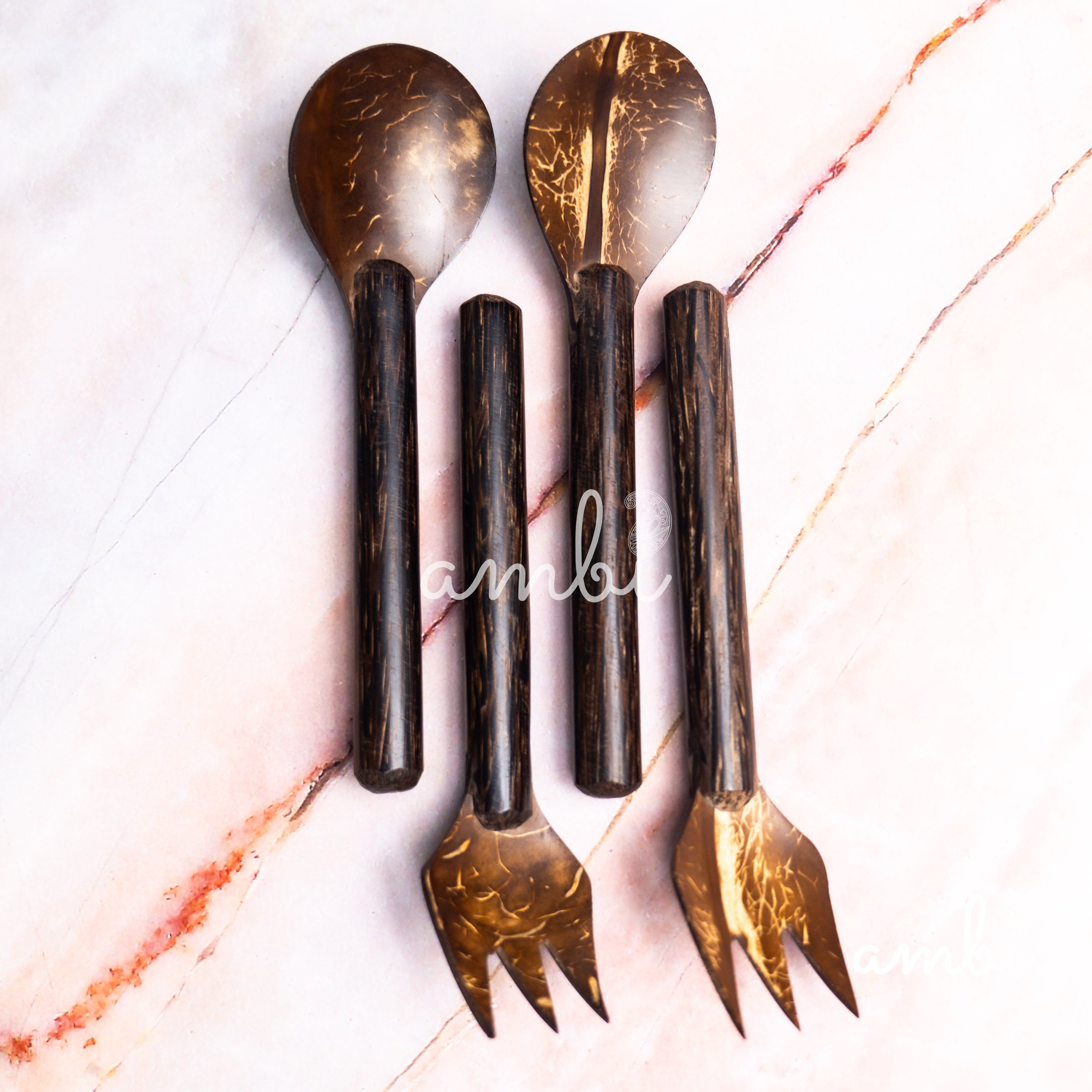 Coconut Shell Fork & Spoon - Set of 4