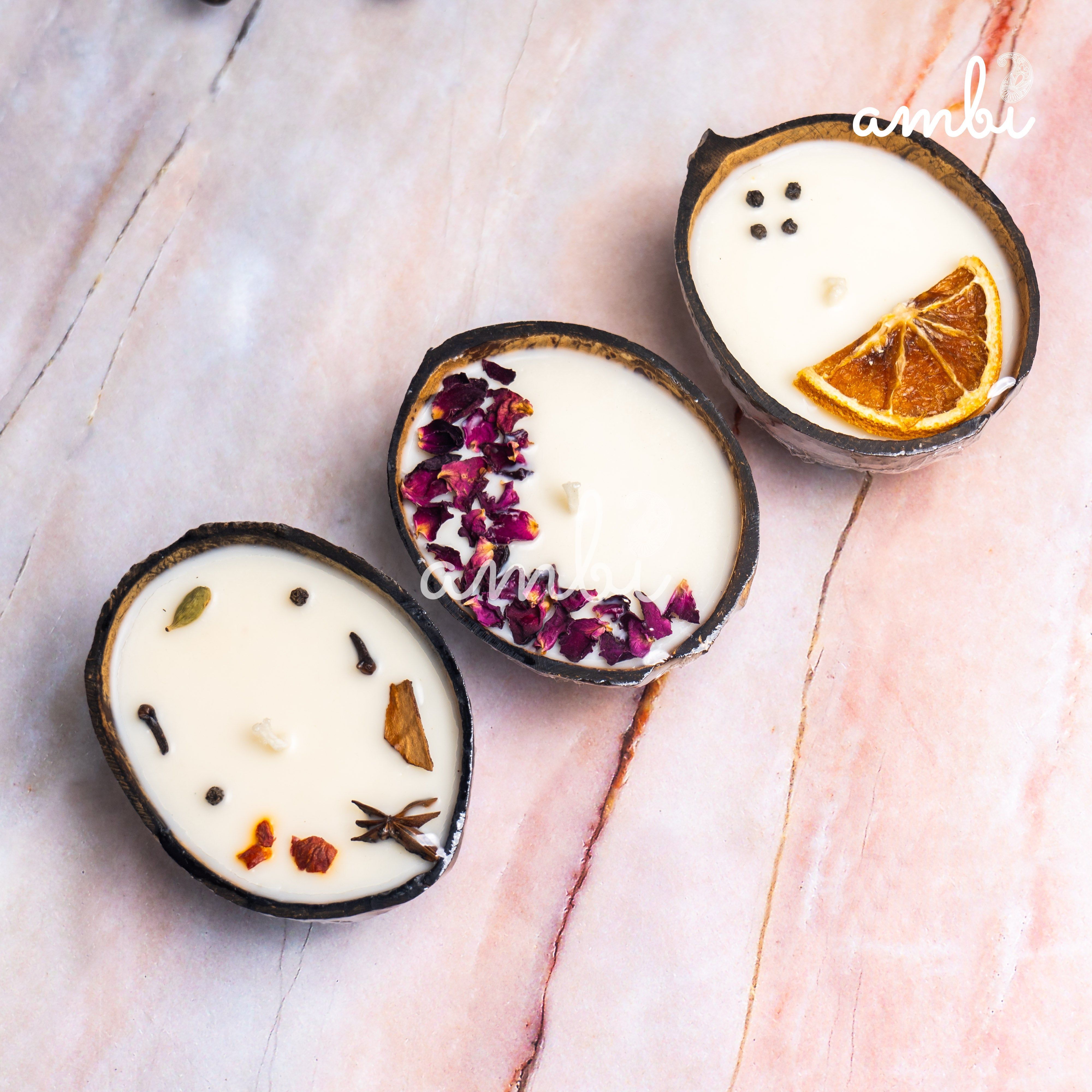 Coconut Shell Eco-Friendly Scented Candles Gift Set - Box of 3 Candles