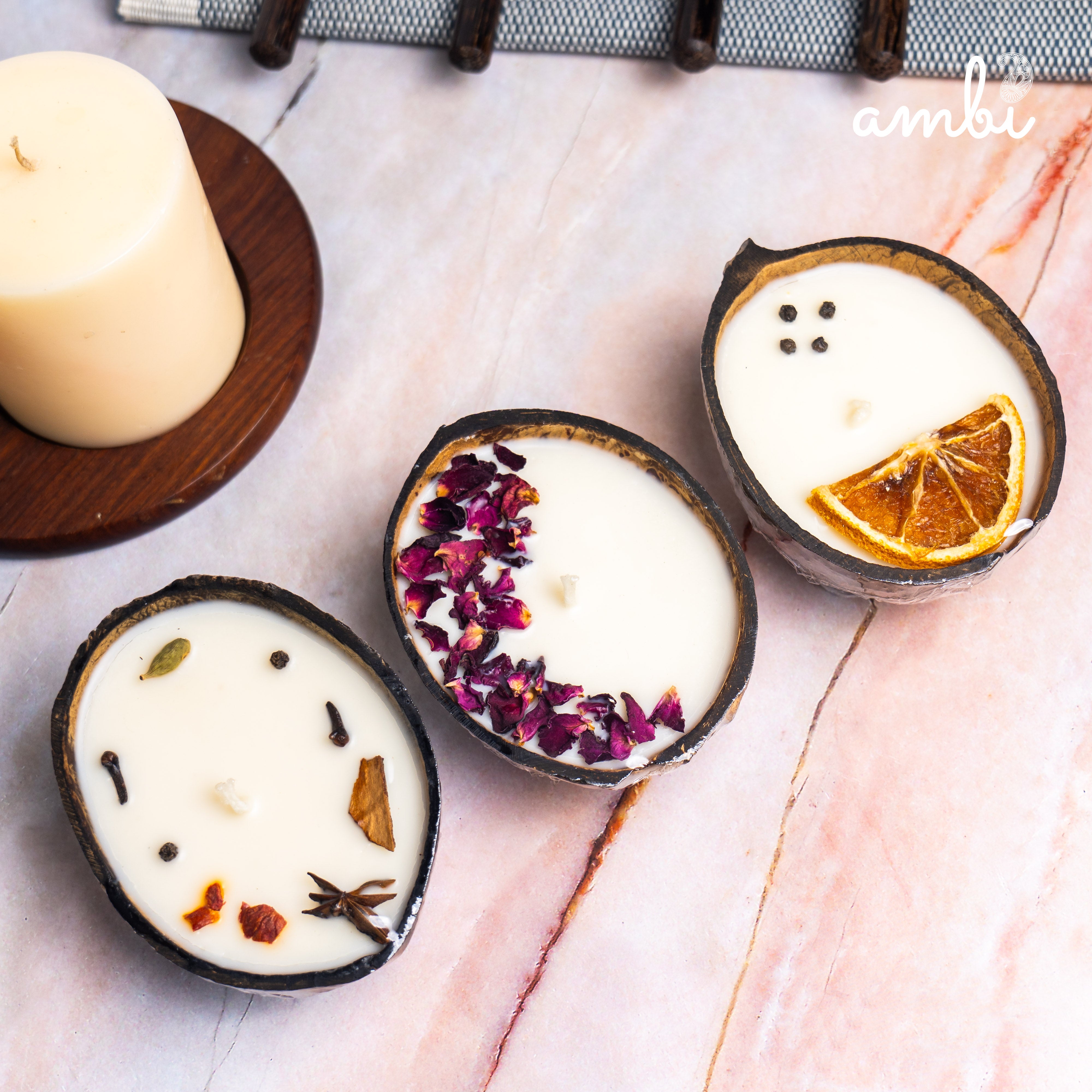 Coconut Shell Eco-Friendly Scented Candles Gift Set - Box of 3 Candles