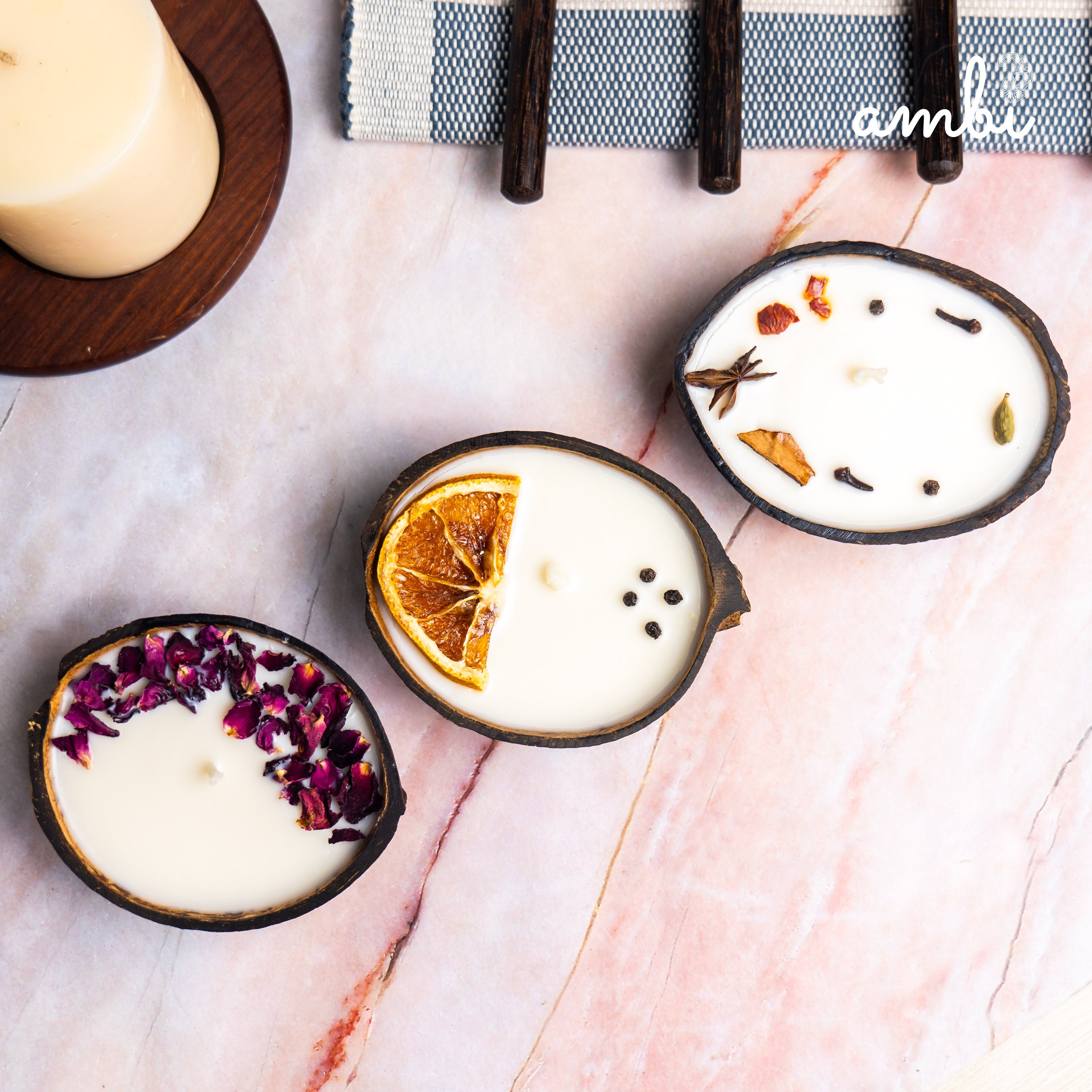 Coconut Shell Scented Candles Gift Set — Box of 3, Eco-Friendly & Handcrafted