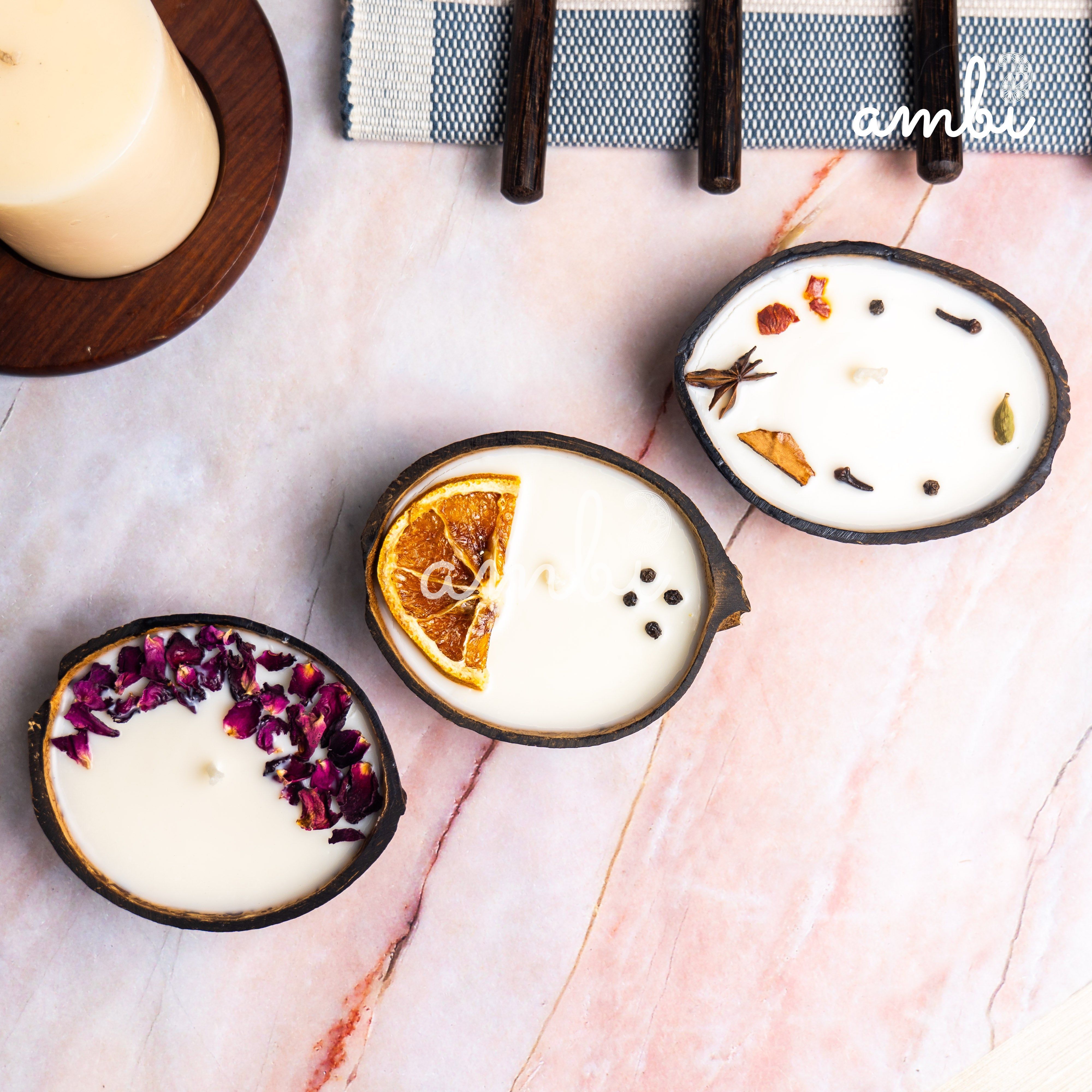 Coconut Shell Eco-Friendly Scented Candles Gift Set - Box of 3 Candles