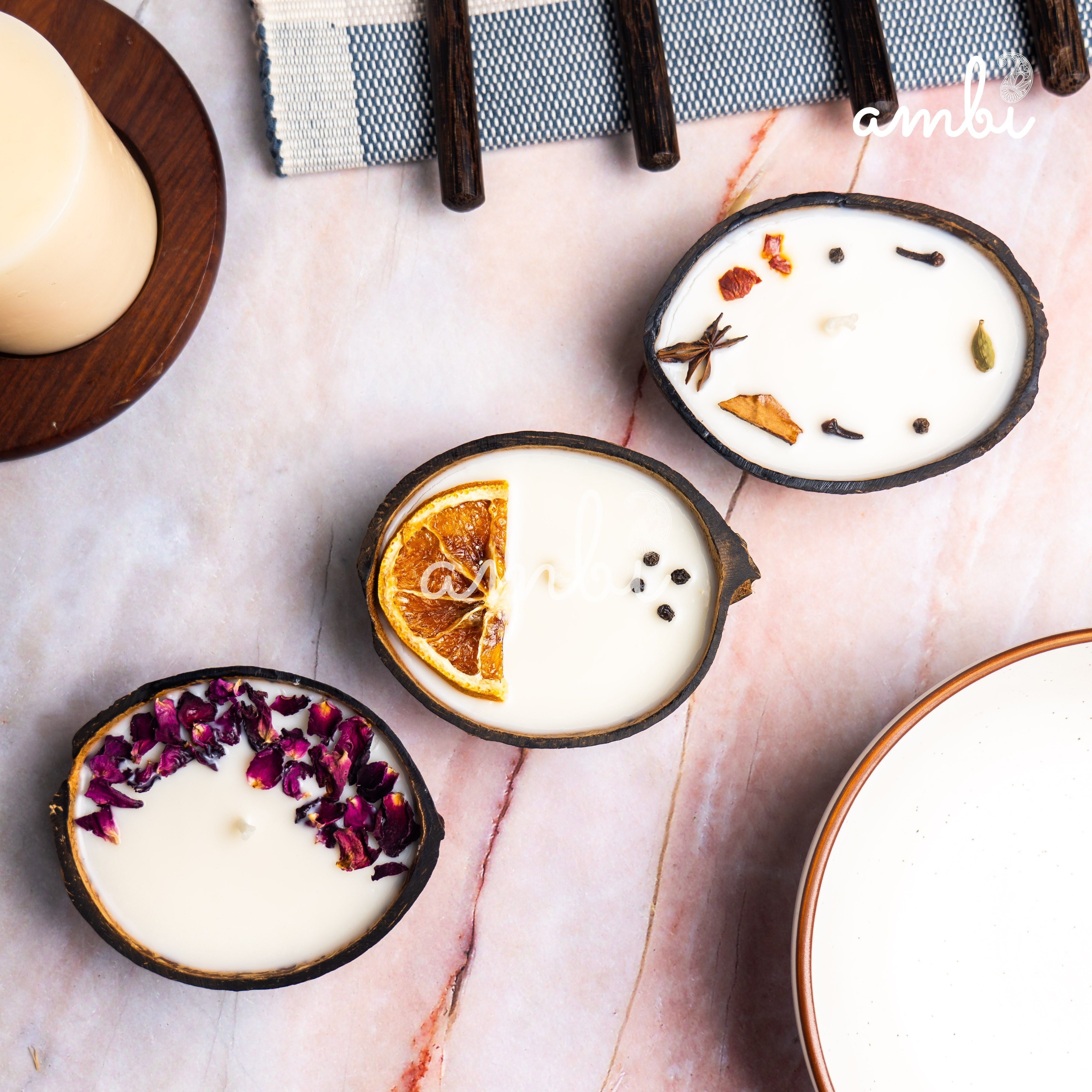 Coconut Shell Eco-Friendly Scented Candles Gift Set - Box of 3 Candles