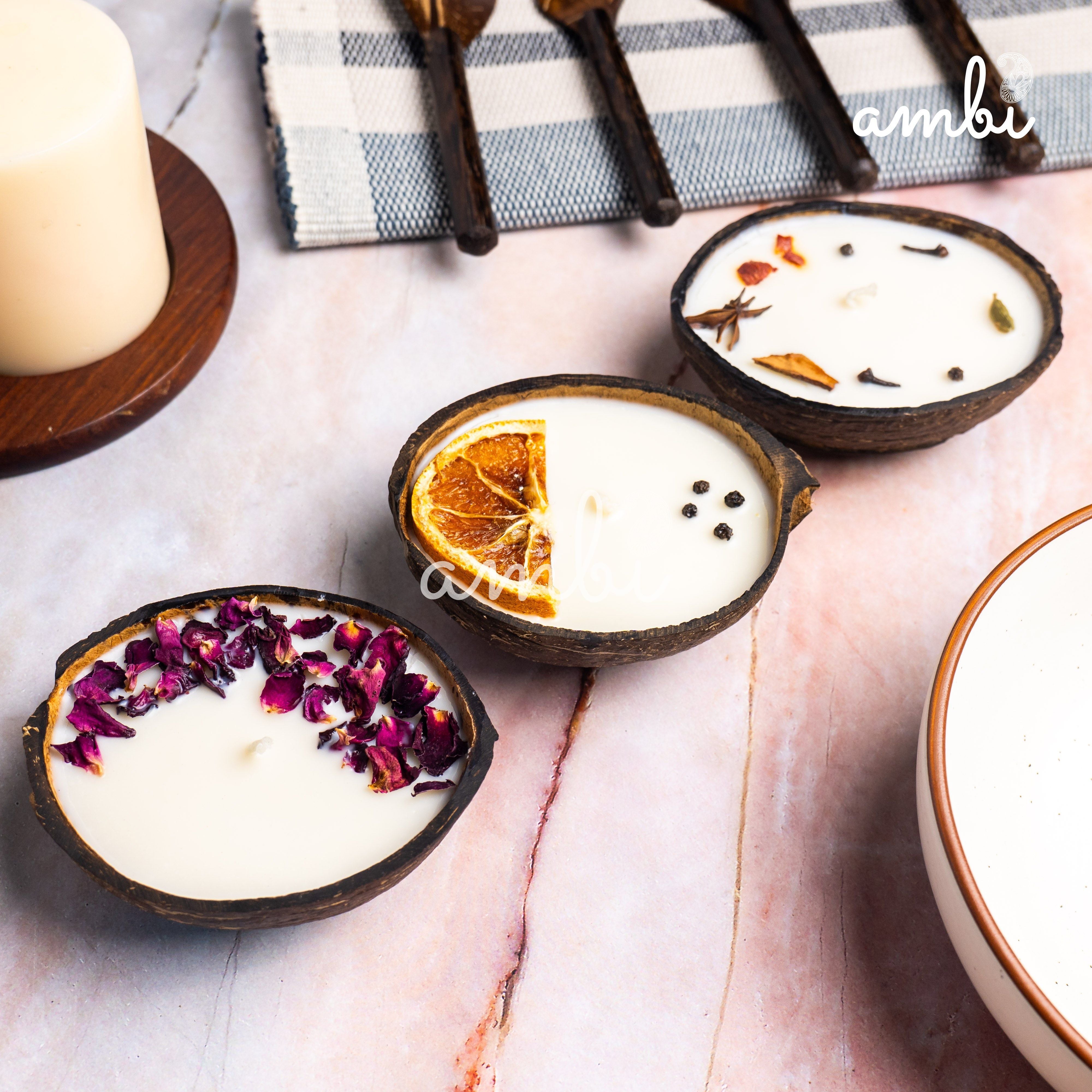 Coconut Shell Eco-Friendly Scented Candles Gift Set - Box of 3 Candles