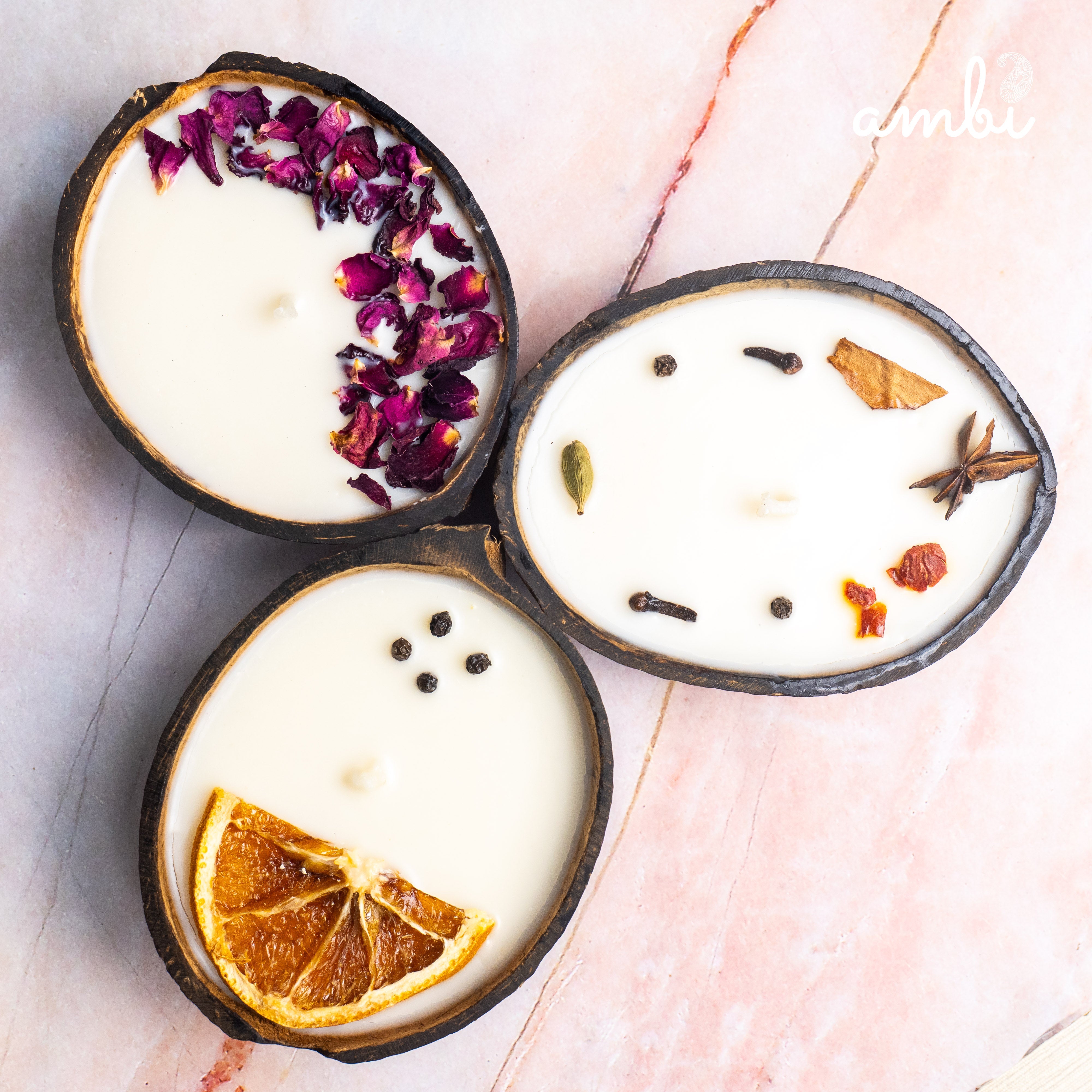 Coconut Shell Scented Candles Gift Set — Box of 3, Eco-Friendly & Handcrafted