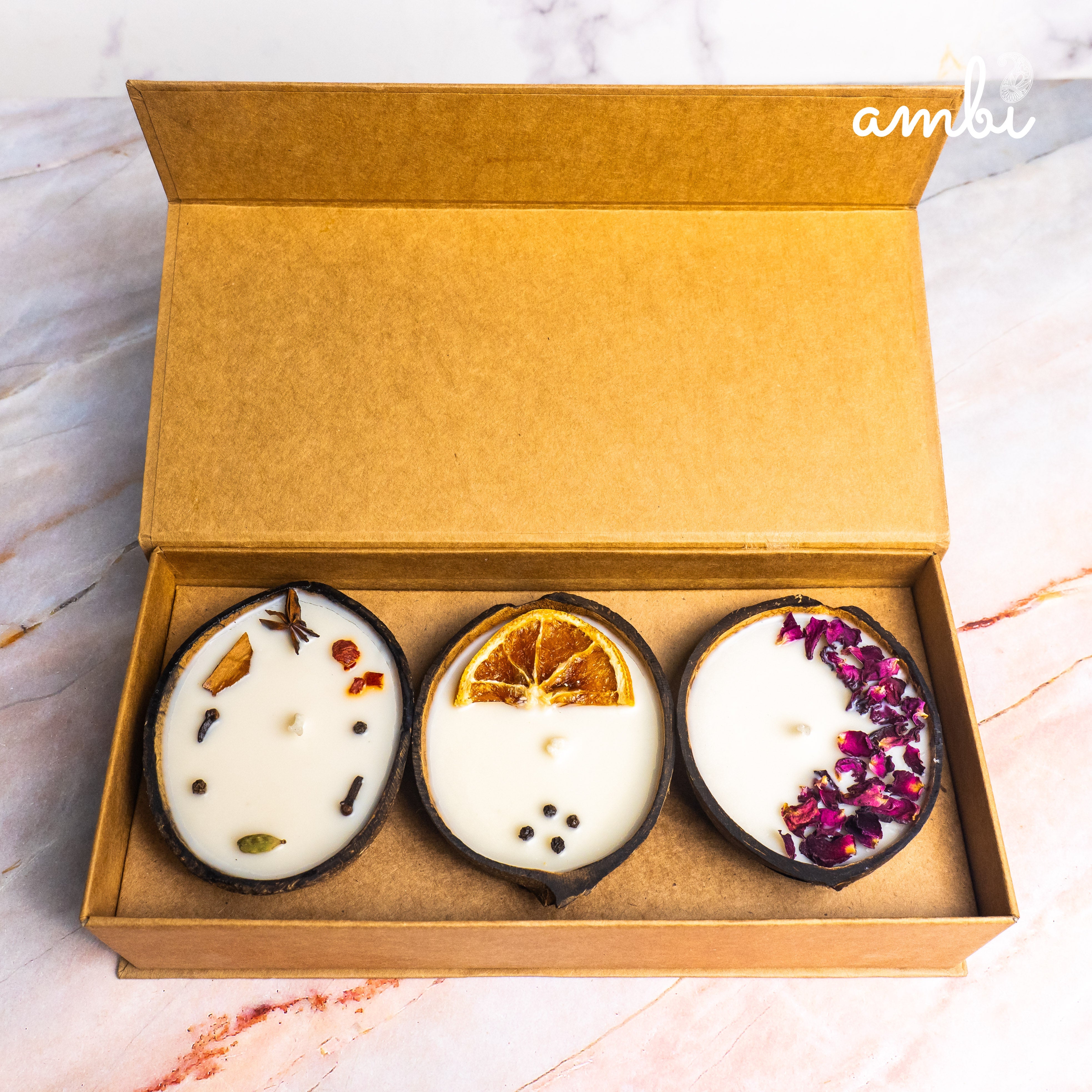 Coconut Shell Scented Candles Gift Set — Box of 3, Eco-Friendly & Handcrafted