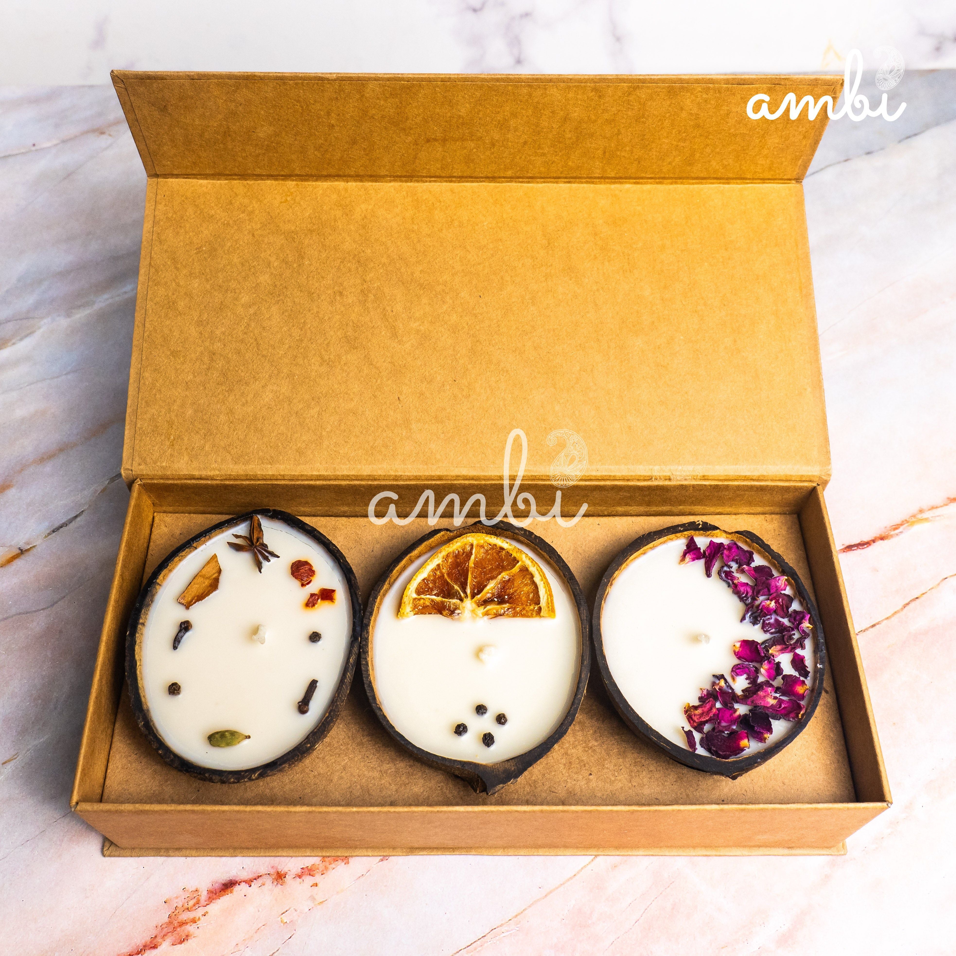 Coconut Shell Eco-Friendly Scented Candles Gift Set - Box of 3 Candles