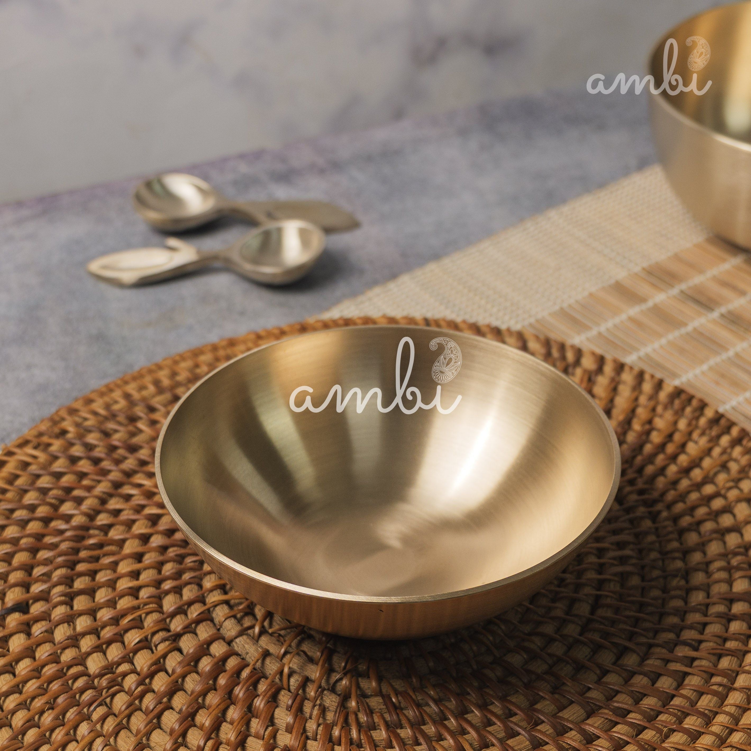 AMBI Pure 100% Lead Free Kansa Elegant Medium Bowl - 5.5 Inch (450 ml)