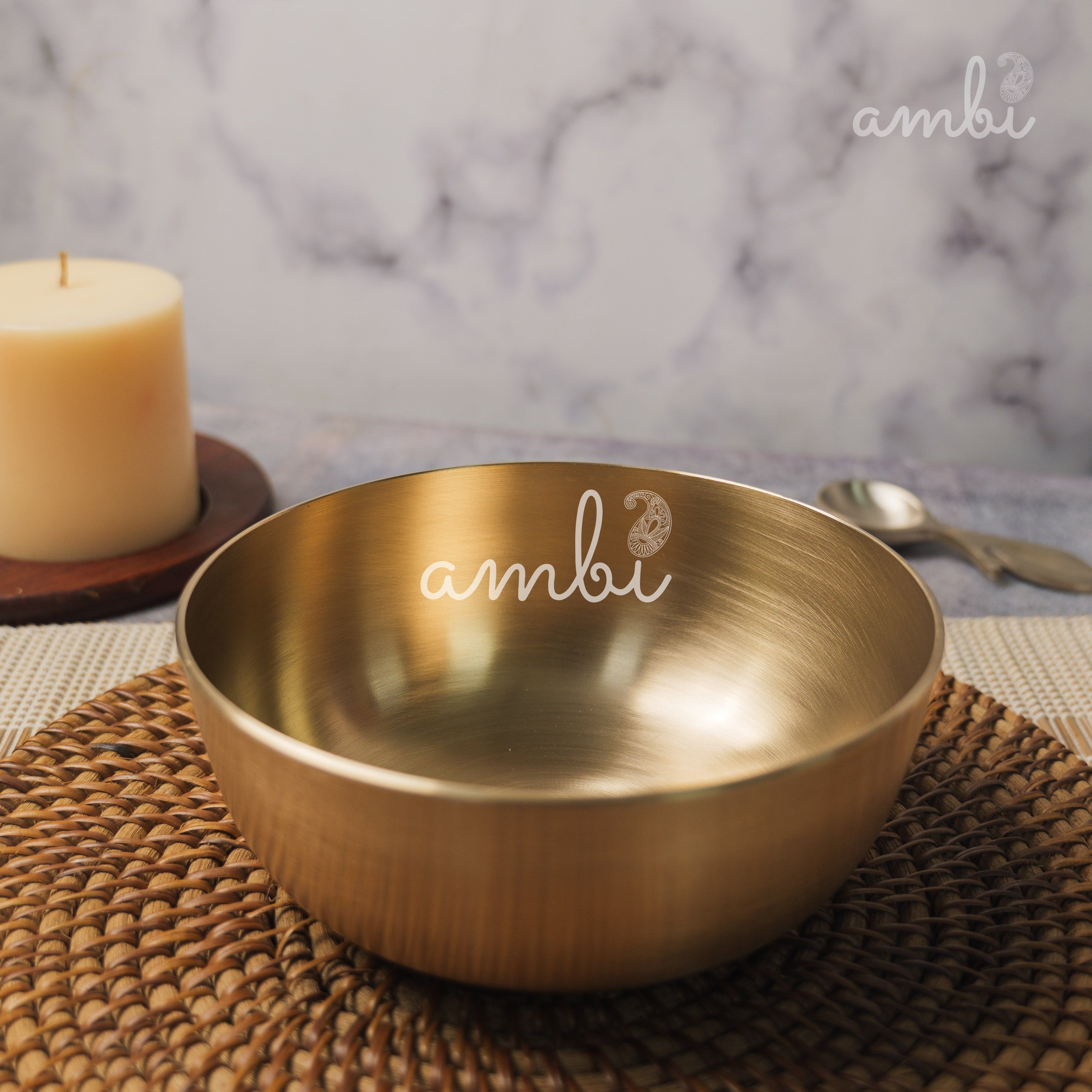 AMBI Pure 100% Lead Free Kansa Elegant Medium Serving Bowl Deep - 6.5 Inch Bowl - 950 ML