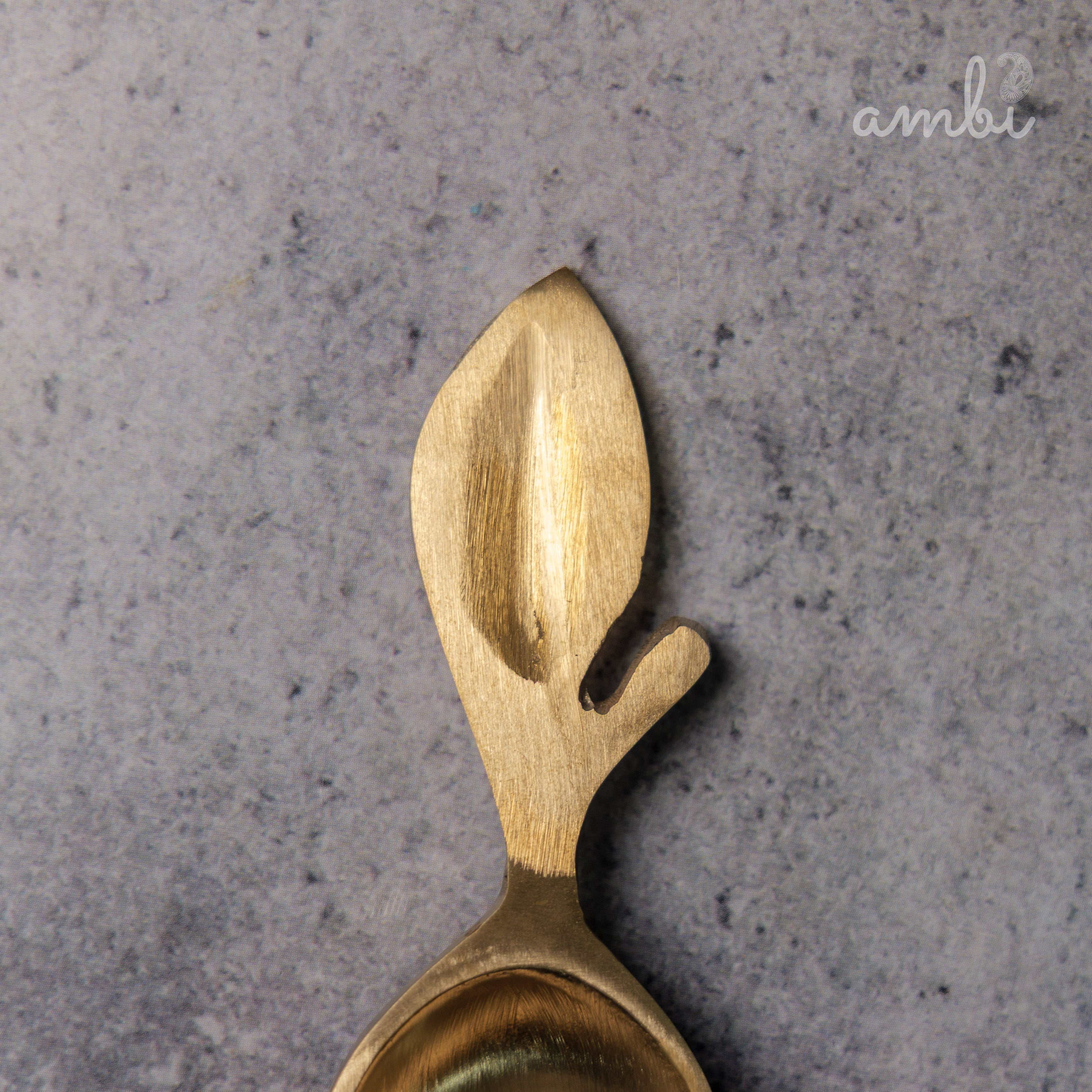 Ambi Lead Free 100% Pure Brass Leaf Design Pooja Charana Amrit / Traditional oil / Puja / Abhishek/ Dhoop Small Spoon - (Set of 2)