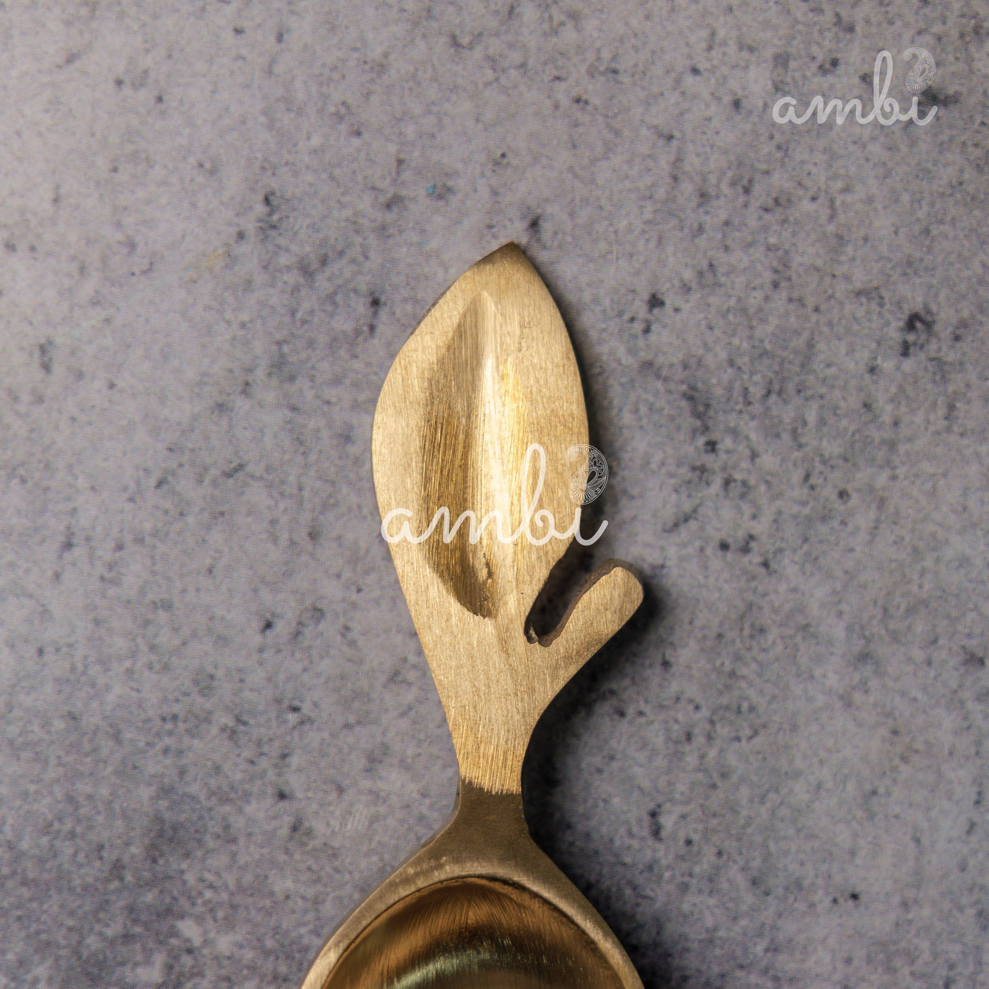 Ambi Lead Free 100% Pure Kansa Leaf Design Pooja Charana Amrit / Ghee / Puja / Abhishek/ Dhoop Small Spoon - (Set of 2)