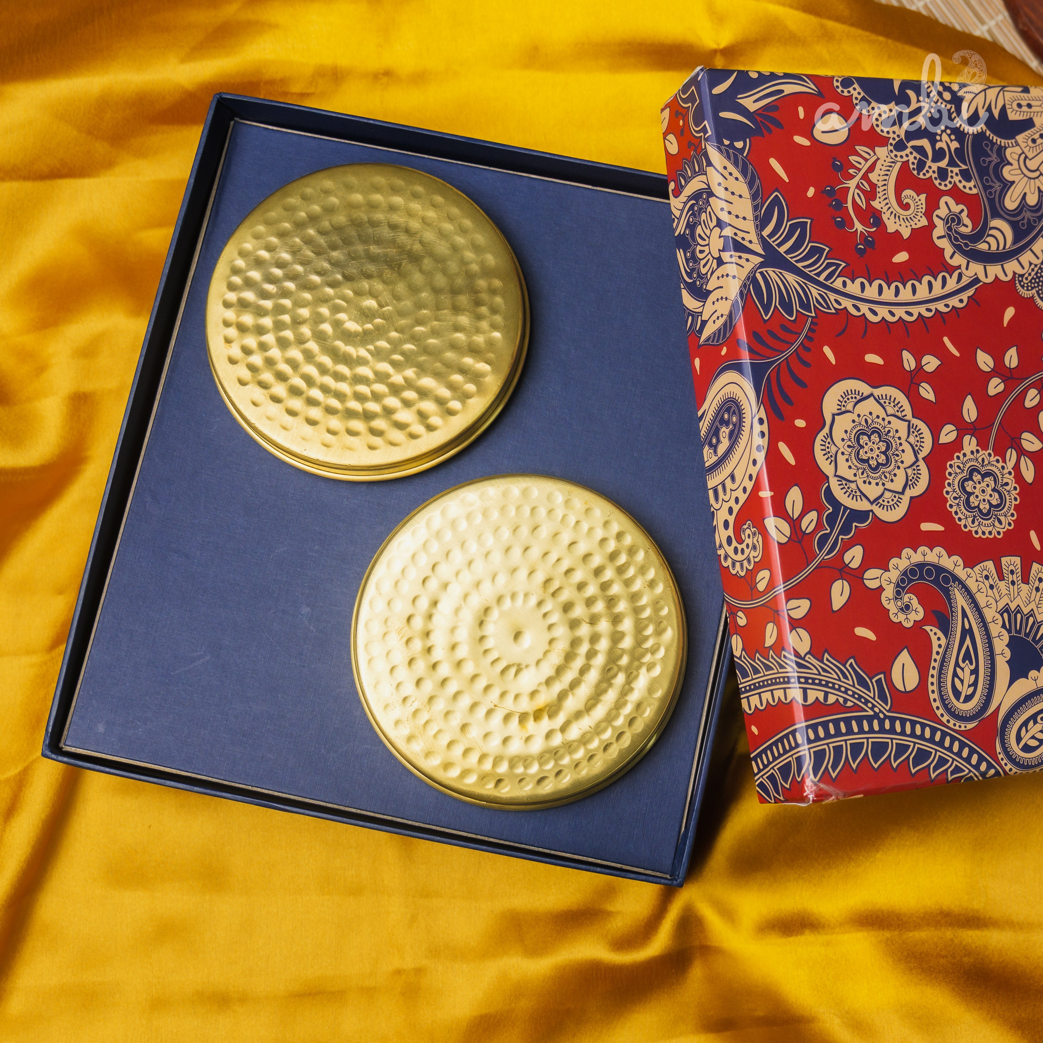 Ambi Gift of Elegance : 2 Pure Brass Hammered Storage Box