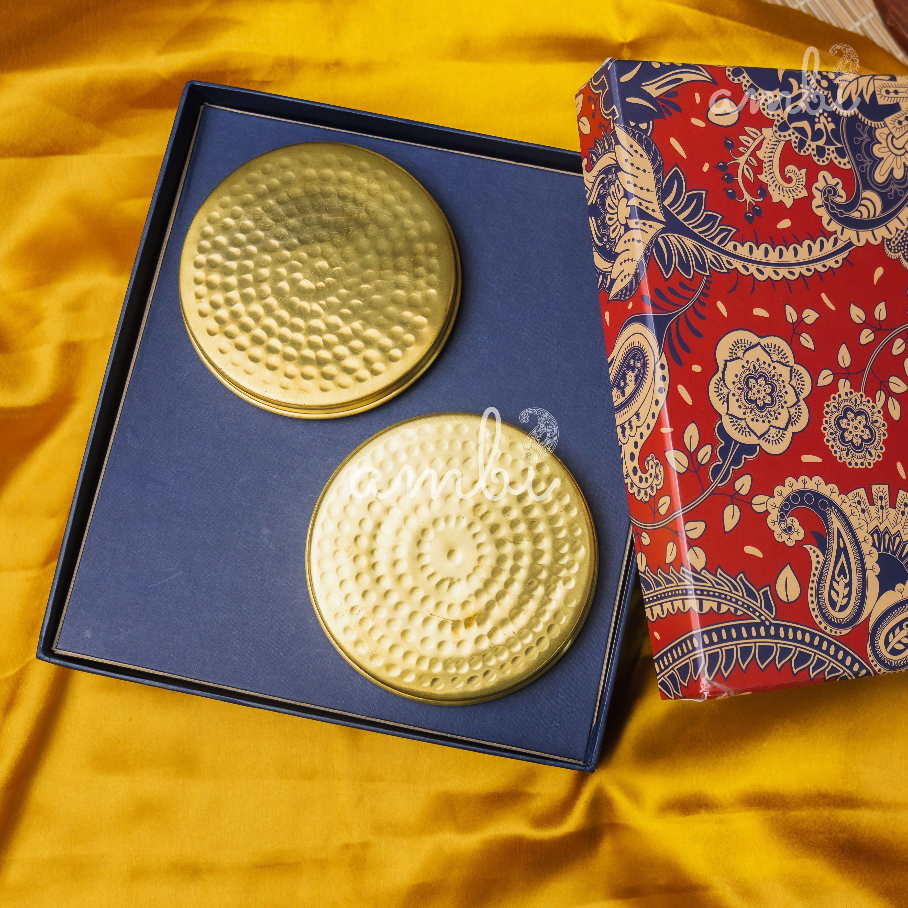 Ambi Gift of Elegance : 2 Pure Brass Hammered Storage Box