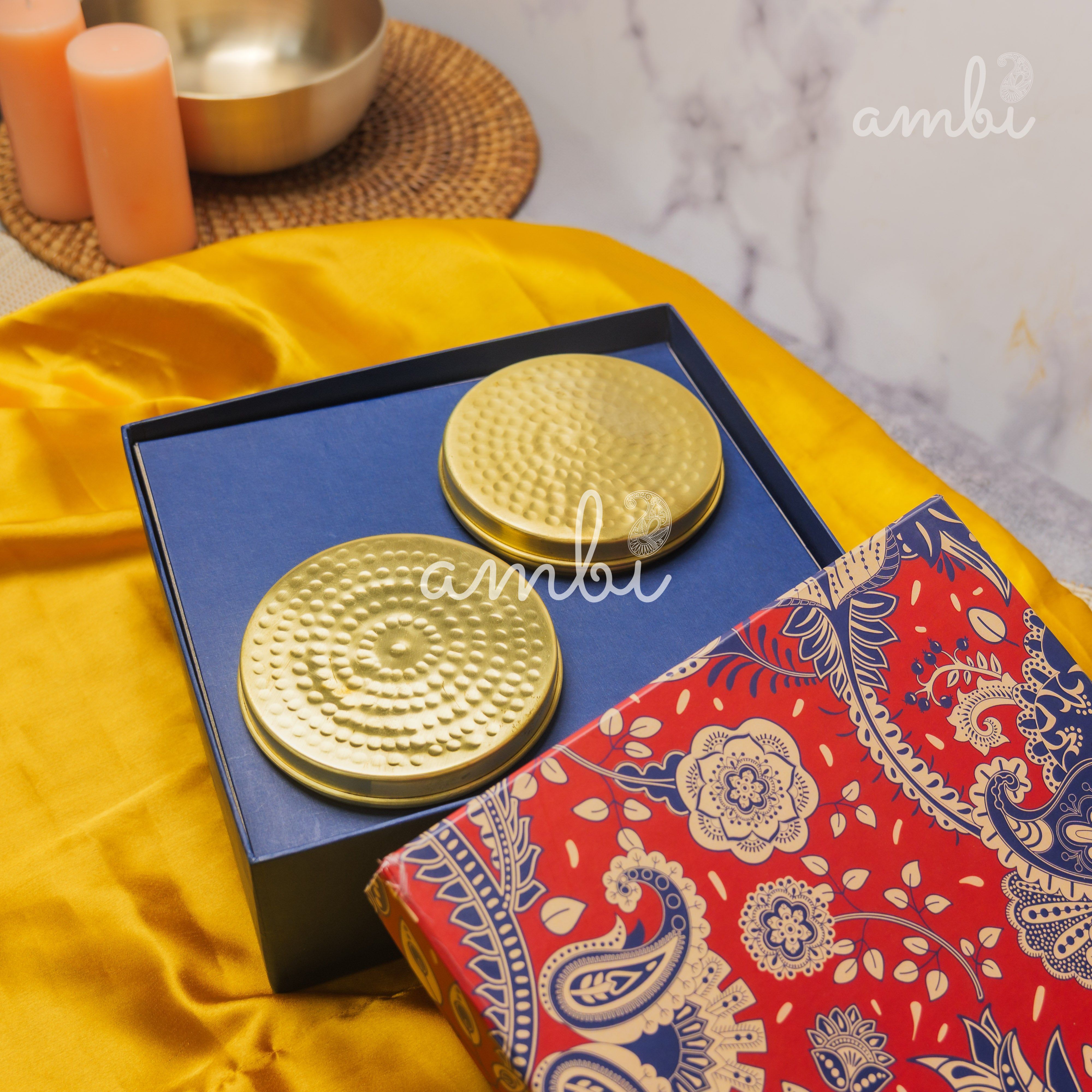 Ambi Gift of Elegance : 2 Pure Brass Hammered Storage Box